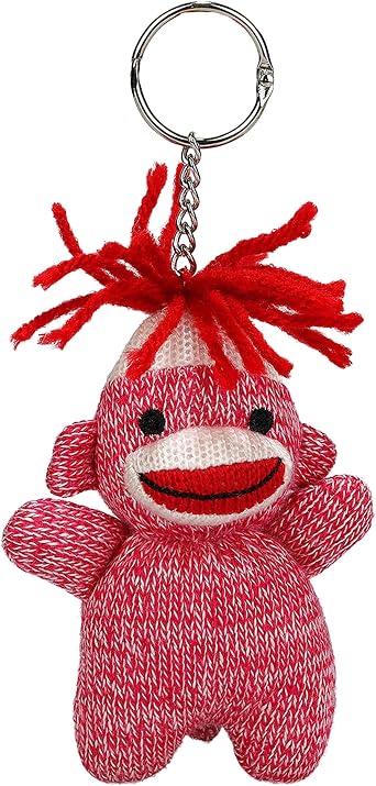 Sock Monkey Keychain 4 inch - Color of Sockiez Stuffed Animal Plush Toy - Cute Keychain Accessories