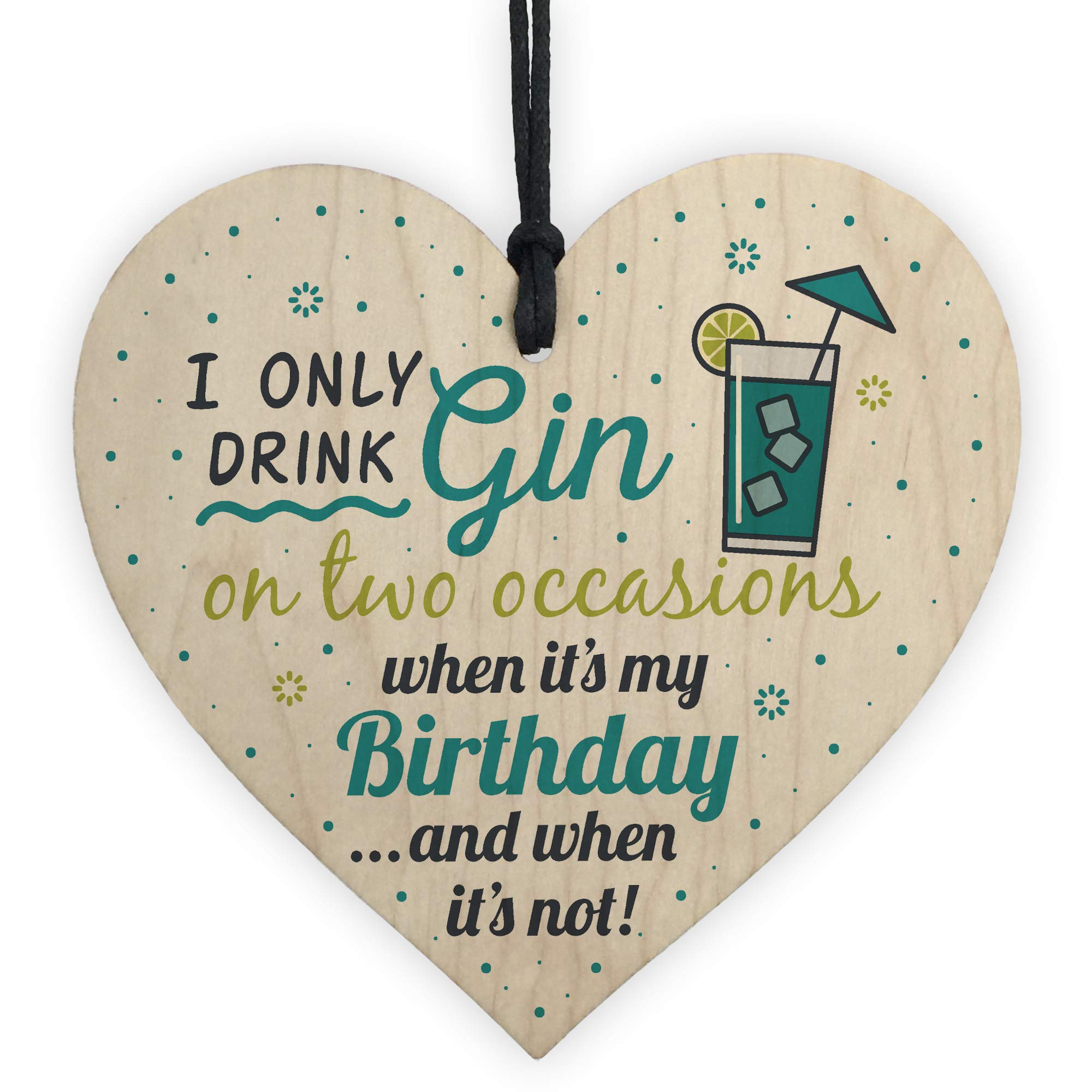 Red Ocean Handmade Gift For Gin Lovers Wooden Hanging Heart Sign Gin & Tonic Birthday Friendship Alcohol Gift
