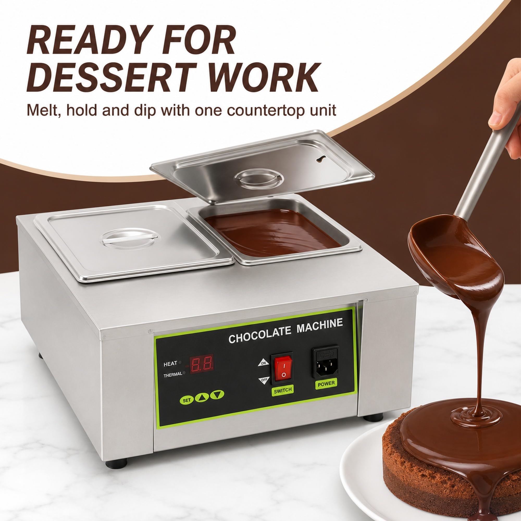 Fusor de chocolate de 12 kg con 1-6 tanques y control digital de calor