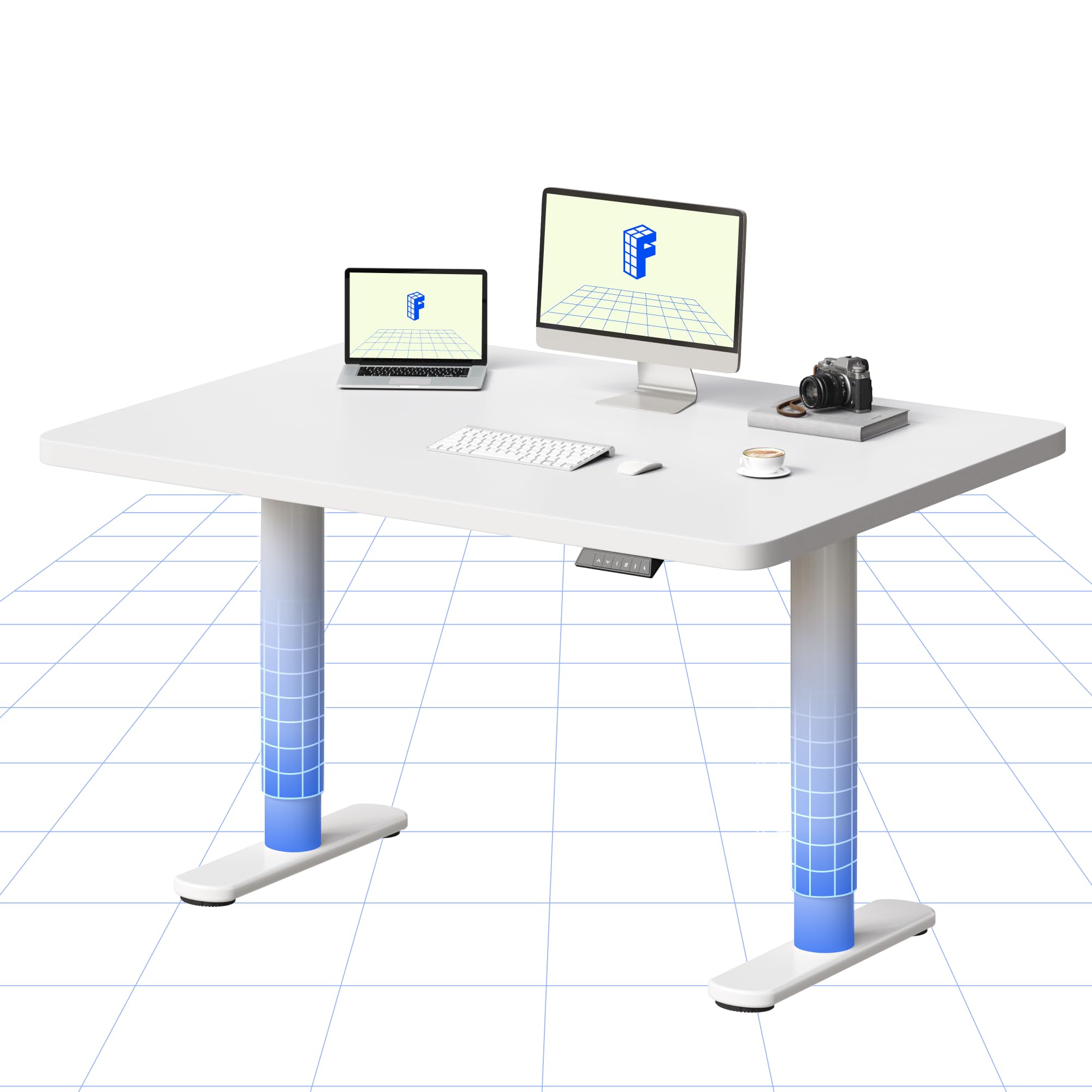 FLEXISPOT Electric Standing Desk One Piece Desktop CylineX Height Adjustable Sit Stand Up with Memory Smart Panel, 120x60 White