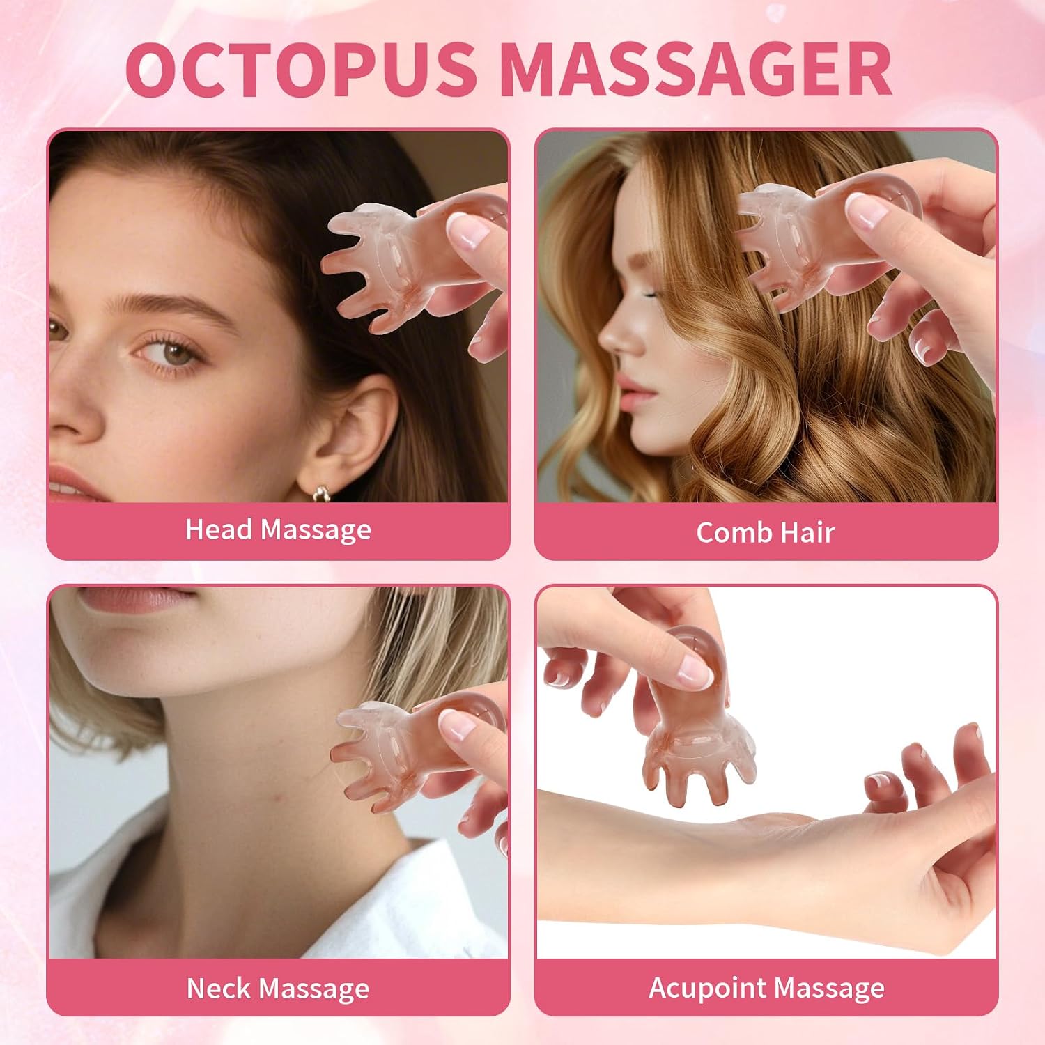 3Pcs Octopus Head Massager Comb Head Massages Tools Manual Acupressure Device with 8 Flexible Nodes Can Deeply Relax Compact and Easy to Carry Suitable for Home Office Use.