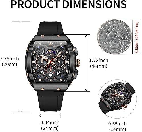 Miniatura 4 de OLEVS Relojes Hombres Cronógrafo Impermeable Rectángulo Cara Luna Fase Relojes para Hombres Calendario de Cuarzo Luminoso Reloj de Pulsera para
