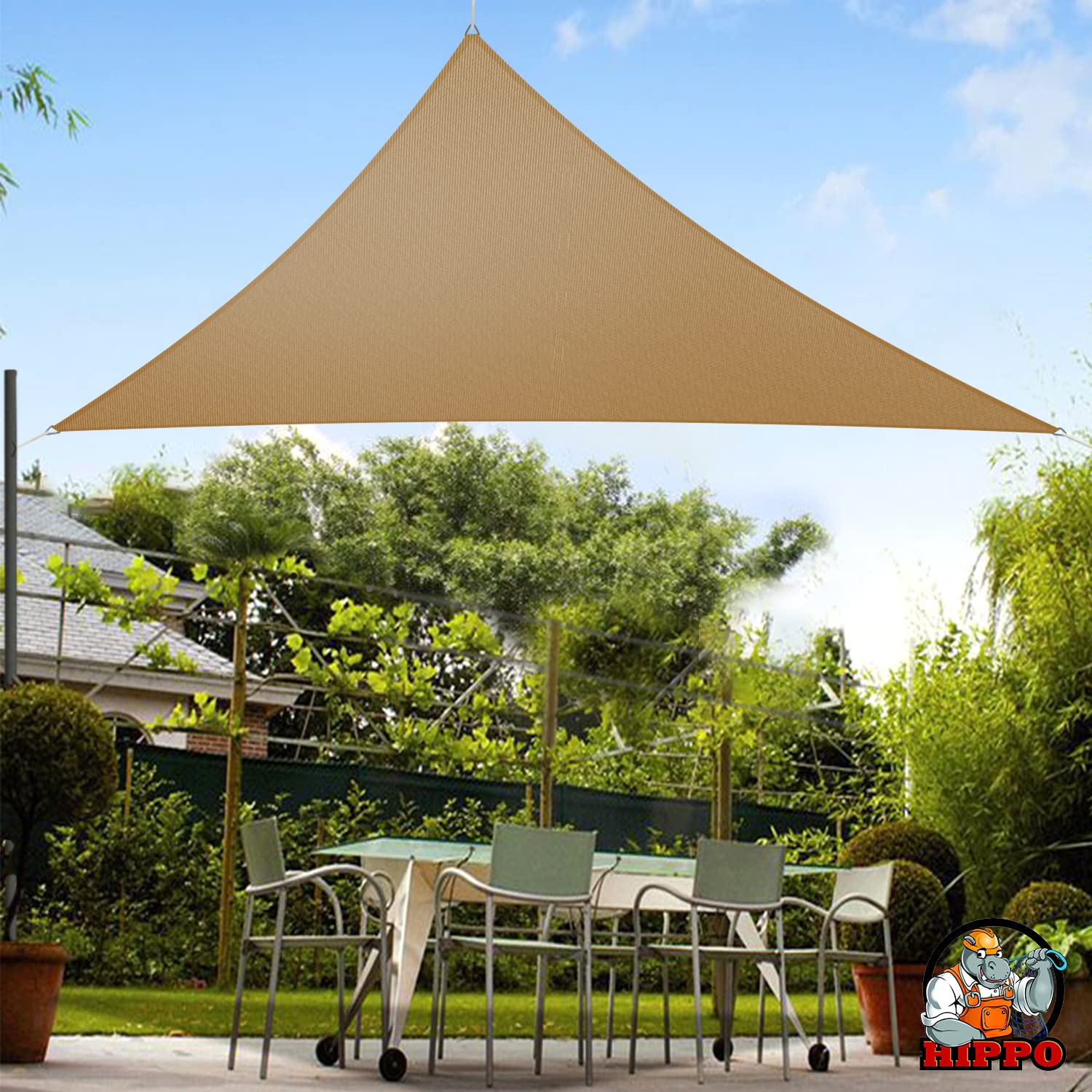 HIPPO Triangle Shade Sail Affordable & Premium 150 GSM Sun Shade UV Block for Outdoor Car Parking Garden (Beige, 16FTX16FTX16FT)-image-17