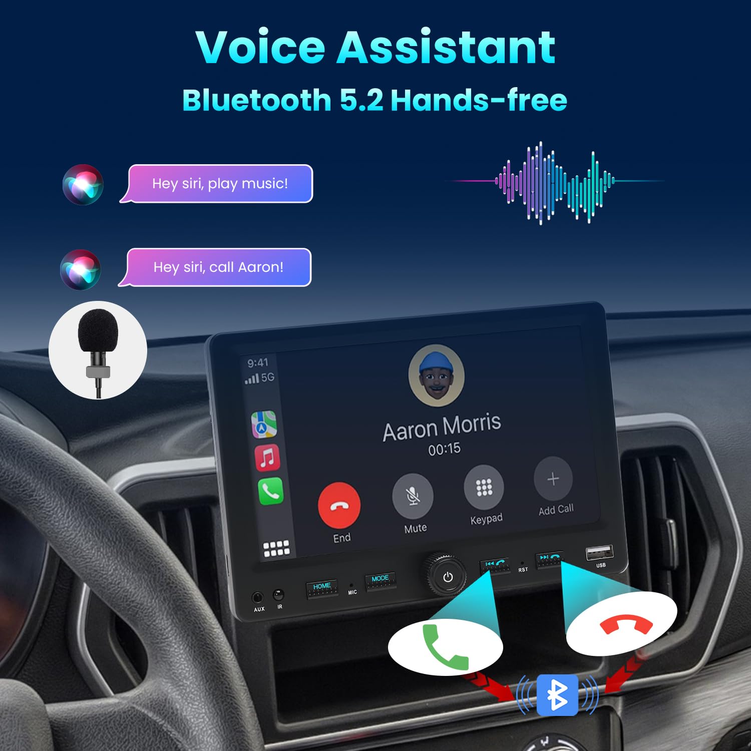 Autoradio 1Din mit 7 Zoll einstellbar Bildschirm, Kompatibel mit [Wireless] Apple CarPlay/Android Auto Bluetooth Typ-C USB(3A Schnellladung) AM/FM/RDS Radio Rückfahrkamera AUX SD