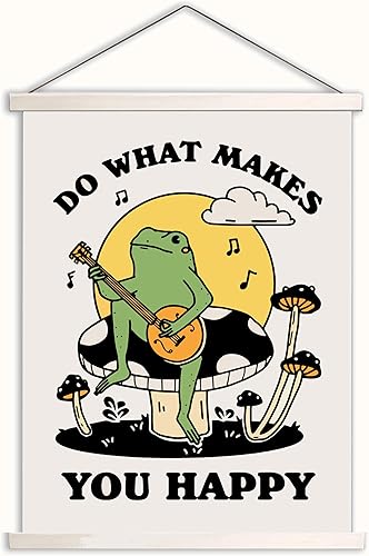 Do What Makes You Happy - Póster colgante divertido de hongos de rana de 16 x 22 pulgadas, decoración de pared verde Cottagecore para sala de estar,
