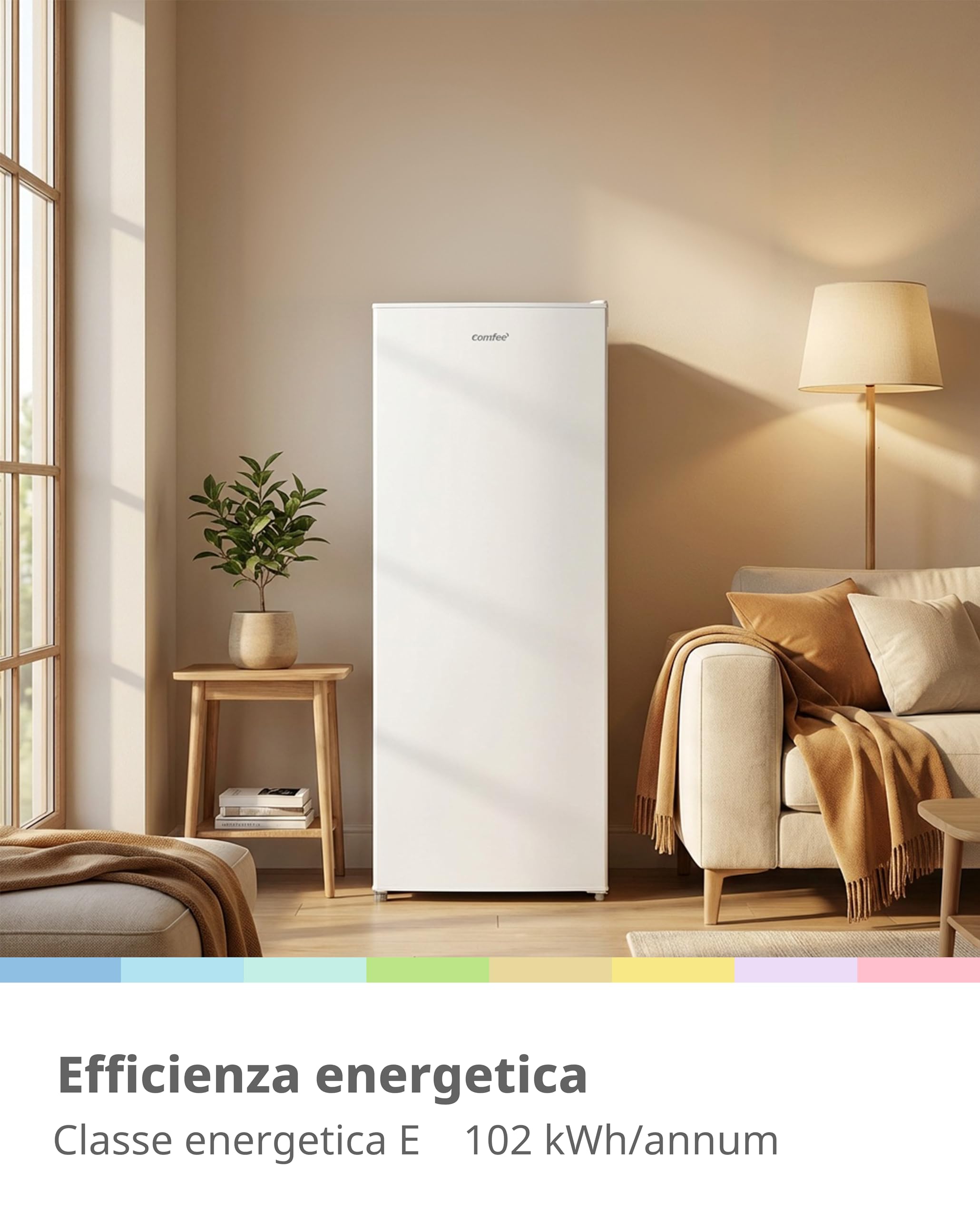 COMFEE' RCD235WH2EU(E) 230L Freestanding Frigorifero, 55x142 cm, Mensola in Vetro Rimovibile, Porta con Cerniera Reversibile, Piedini Regolabili, Bianco