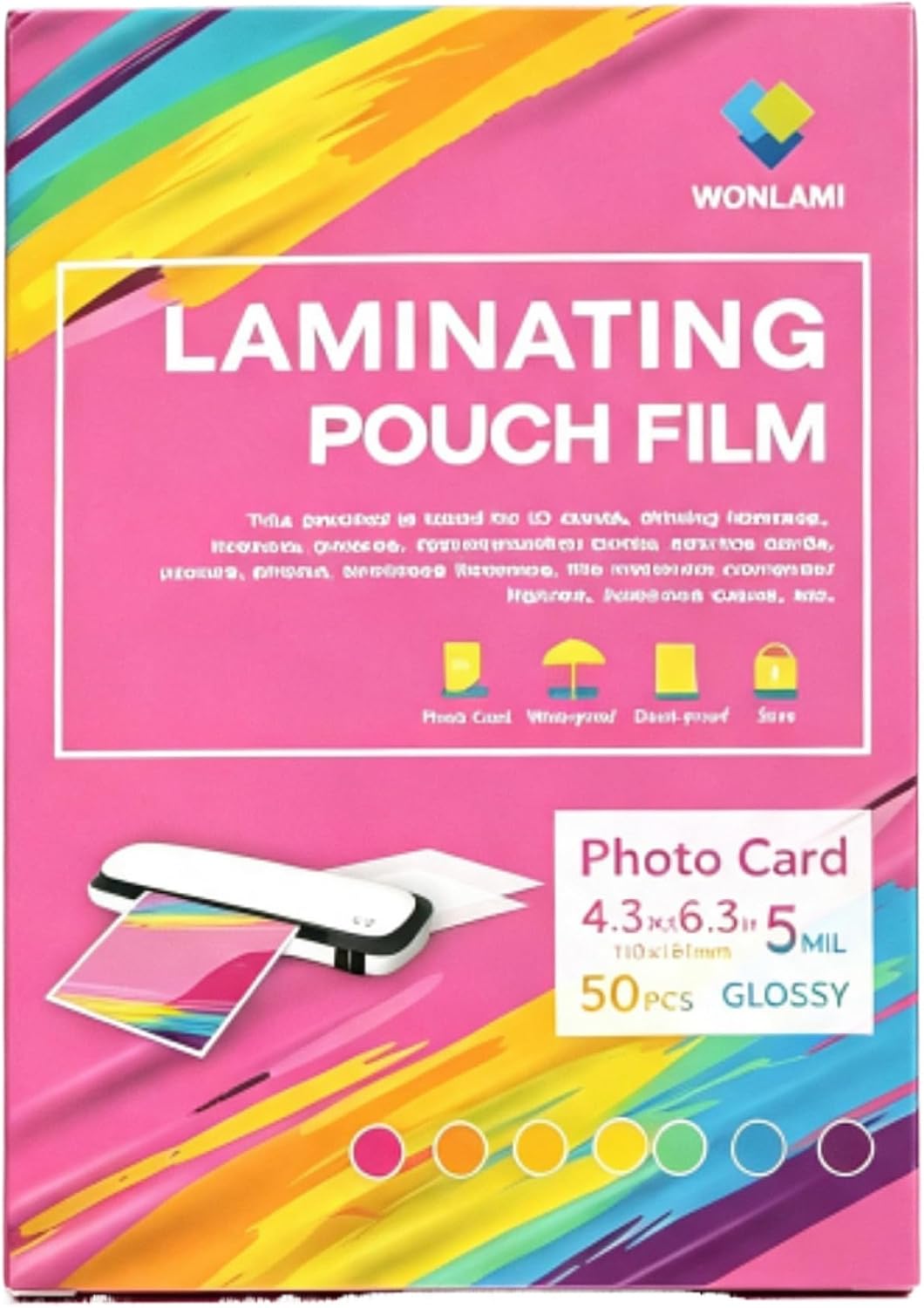 Thermal Laminating Pouches 6.3 x 4.3-Inch, 50-Pack, 5mil for Photos