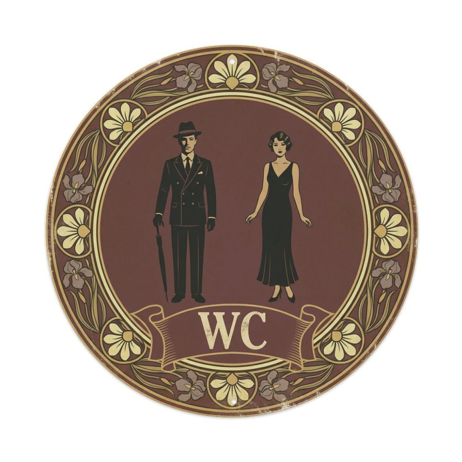 WC Art Deco Restroom Sign Ladies Gents Metal Tin Sign