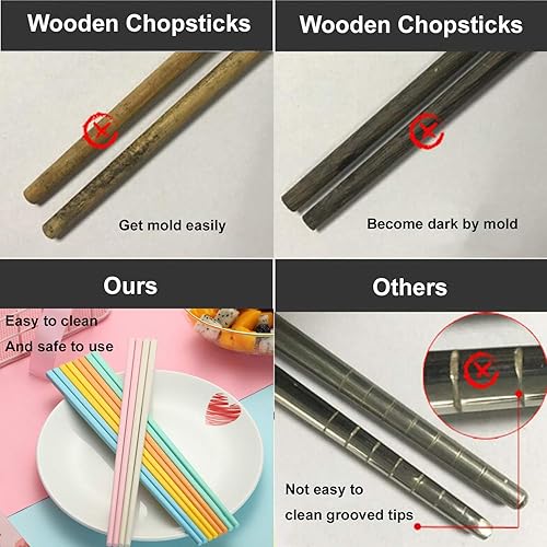 Miniatura 7 de Palillos de fibra de vidrio  6 pares de palillos rosados reutilizables aptos para lavavajillas, ligeros, fáciles de usar, 9.48 pulgadas9.5 in  Set