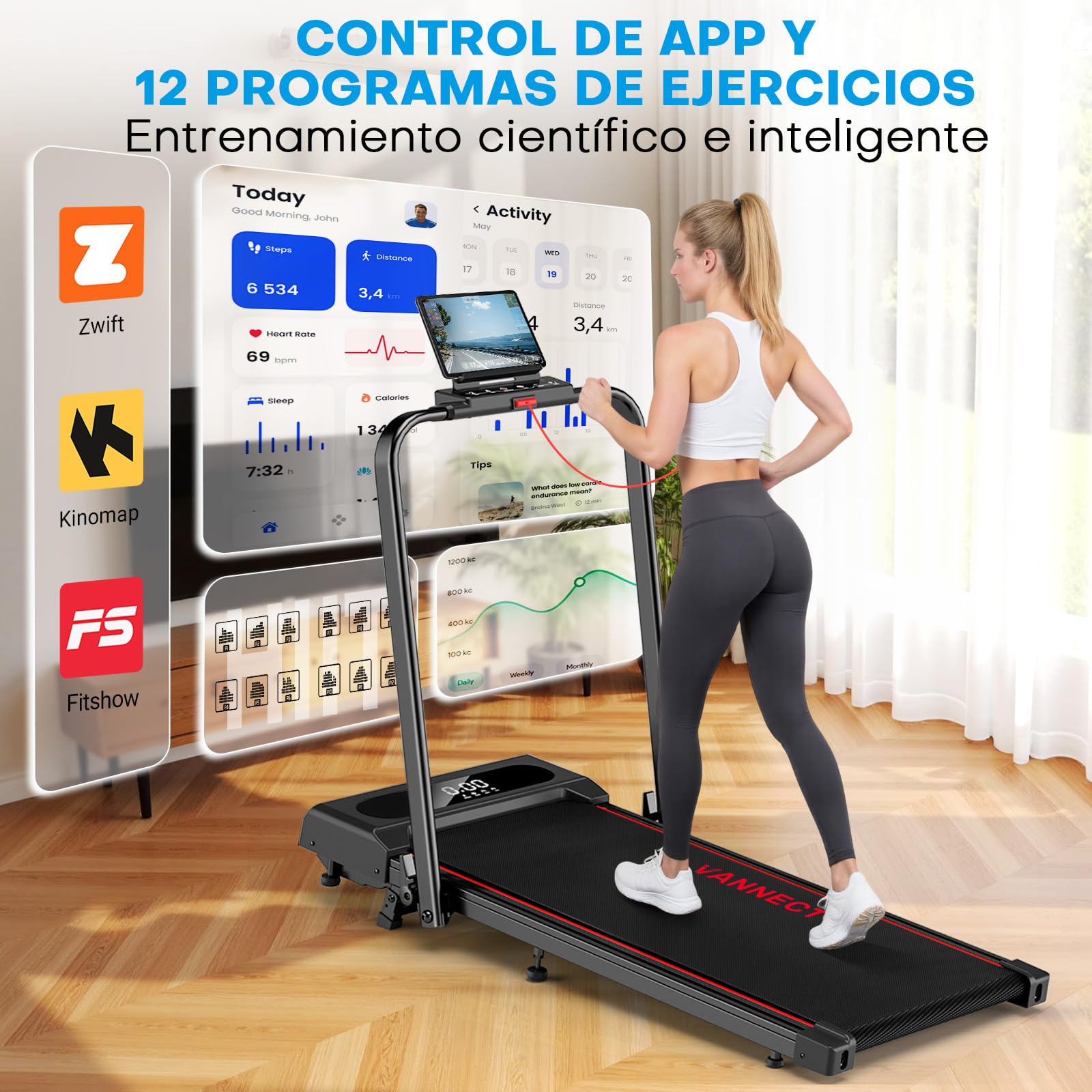 6 en 1 Cinta de Correr Plegable, 9% Inclinación Cinta de Andar con Dual Pantalla LED, 2.75 HP Walking Pad con Control Remoto Magnético, 12KM/H, App & Bluetooth, Capacidad 150Kg