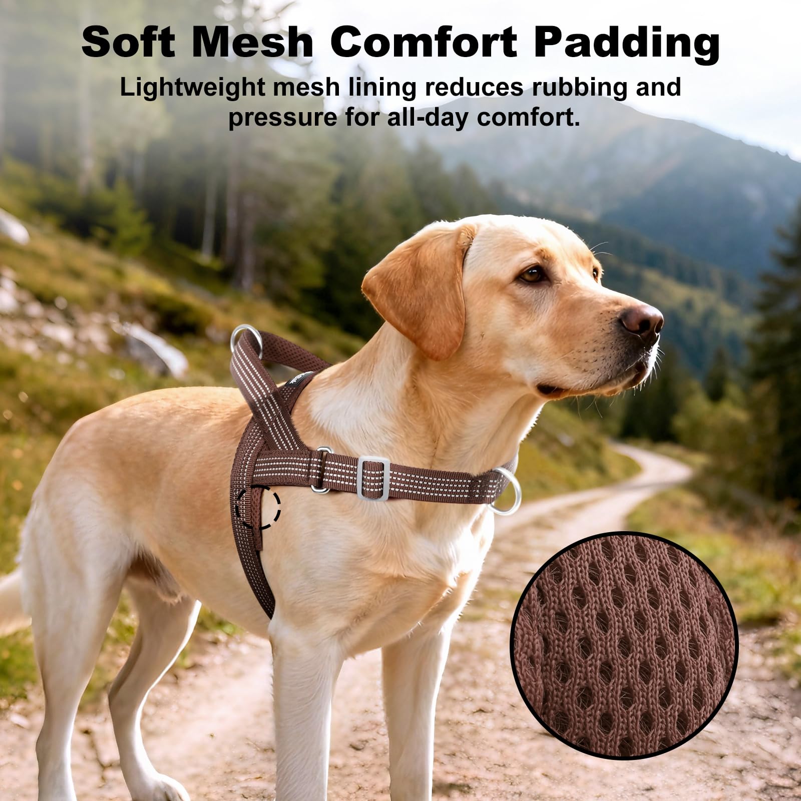 No Pull Dog Harness with Handle, Adjustable Mesh Padded Reflective Walking Harness with Front Clip for Small Medium Large Dogs – Quick Fit No Escape for Training and Hiking (Chocolate, M) - image 4