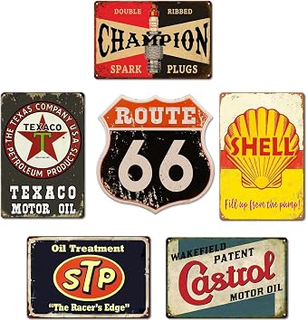 Vintage Metal Signs Retro Garage Signs For Men Wall Decorations Old Car Shop Posters Oil And Gas Station Sign Man Cave Decor 6 Pces