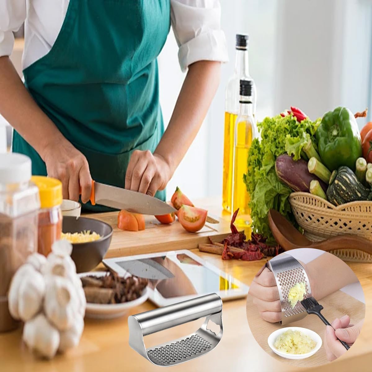 Schiaccia Aglio In Acciaio Inox - 2 Pezzi Con Pennello E Pelapatate, Facile Da Pulire E Multiuso - Foto 7