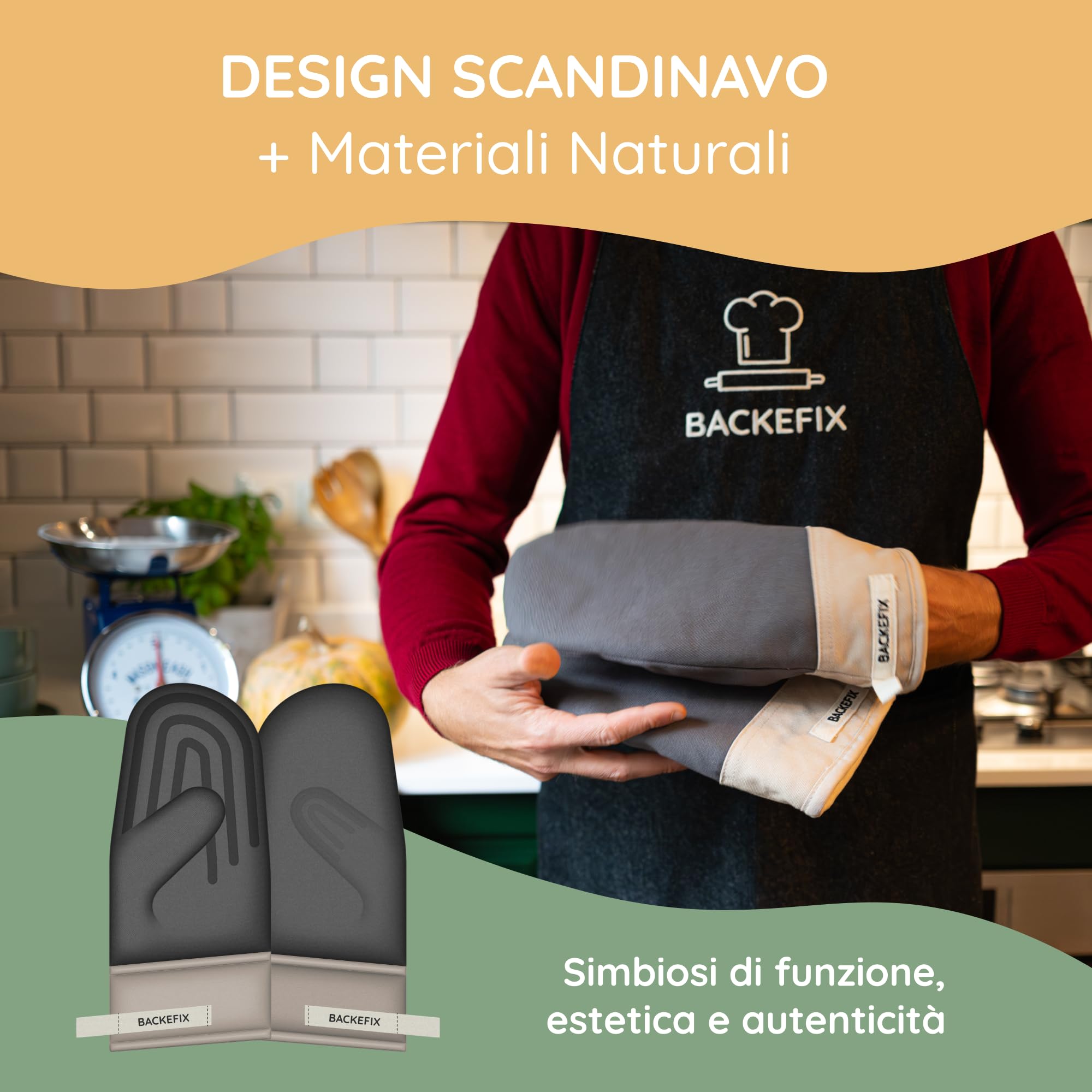 Guanti da forno Backefix con motivo in silicone – un paio di guanti da forno resistenti al calore fino a 250°C, antiscivolo, in cotone, sostenibili, lavabili, comodi e senza plastica