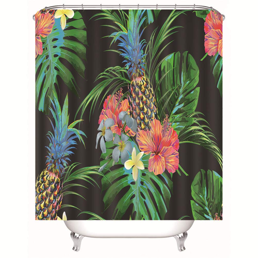 Chickwin Pineapple & Monstera Shower Curtains Mould Proof Resistant, 3D Print Polyester Waterproof Bath Curtain With 12 Hooks Washable Shower Curtain Liner Dry Quickly For Bathroom (,200X200cm)