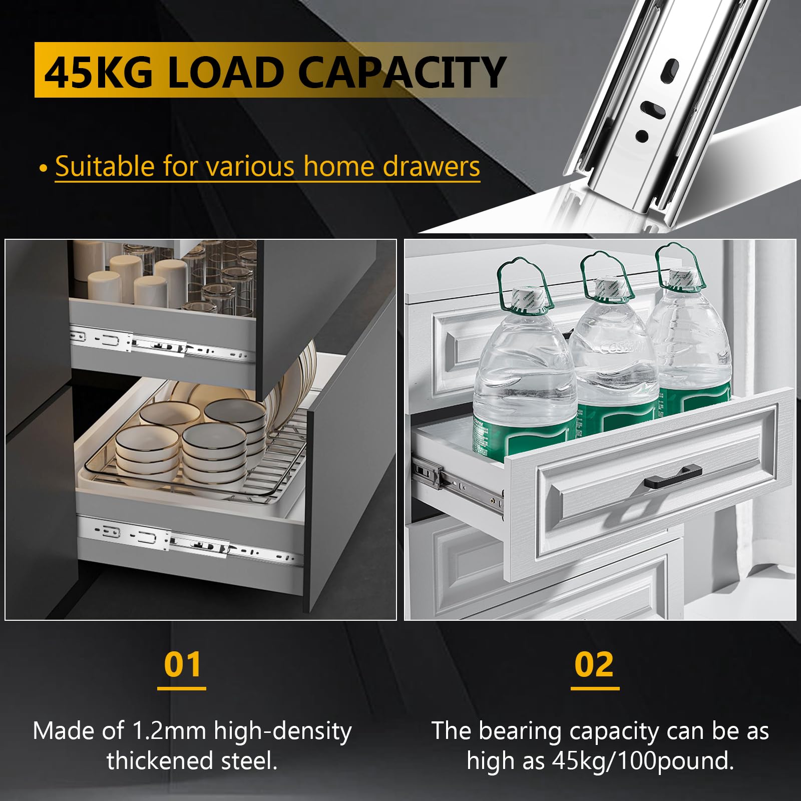 10 inch Ball Bearing Drawer Slides 6 works (12pcs), 100LB Capacity - Image 4