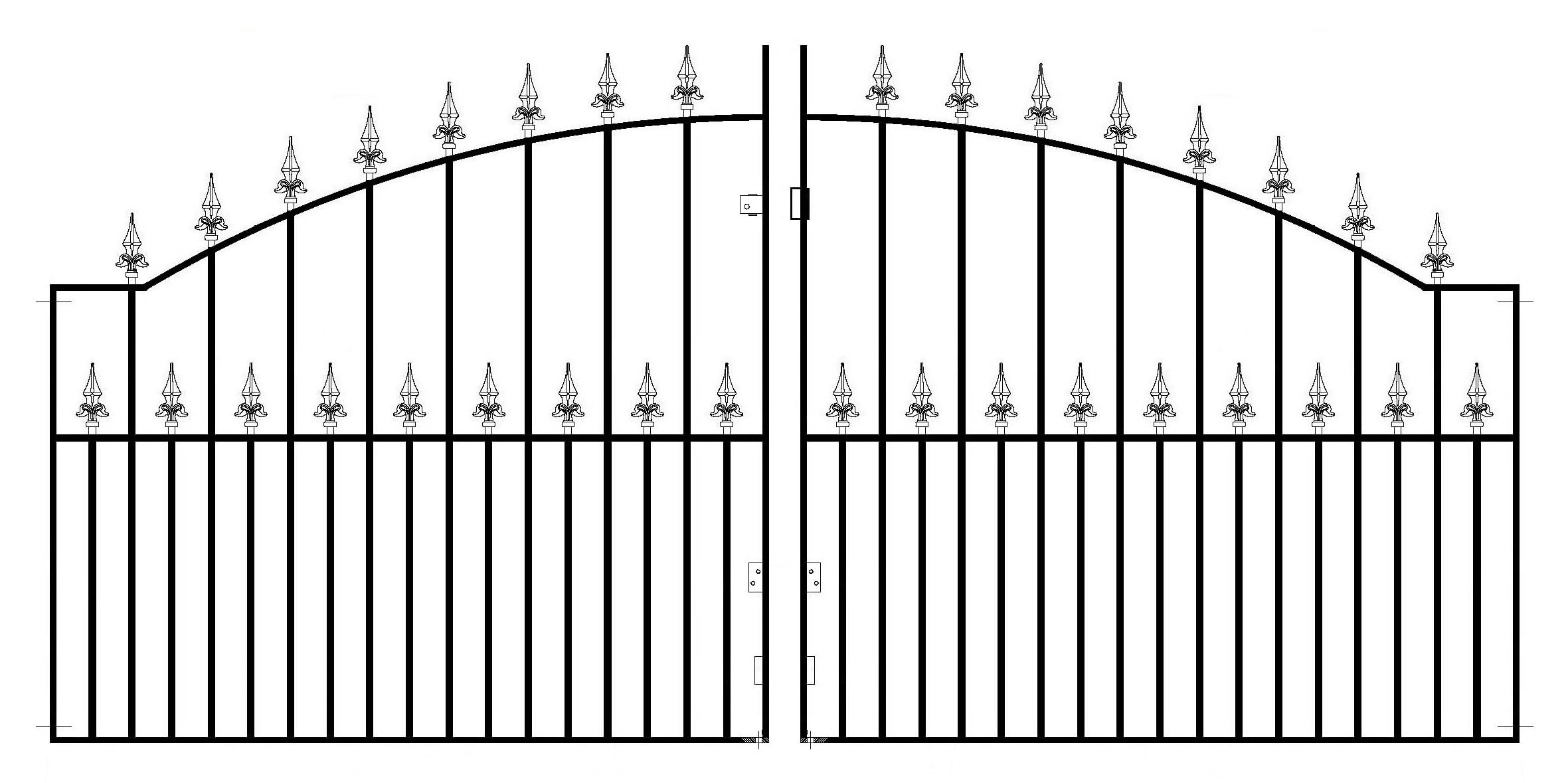 Saxon Arched Spear Top Metal Driveway Gates 1245mm High galvanised Wrought Iron Dual Swing gate (2743mm (9ft) Gap x 1245mm High SAZP16)