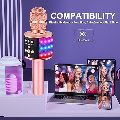 Miniatura 4 de BONAOK Q78 y T-18 Micrófono de karaoke inalámbrico Bluetooth y máquina de karaoke para adultos y niños con luces RGB
