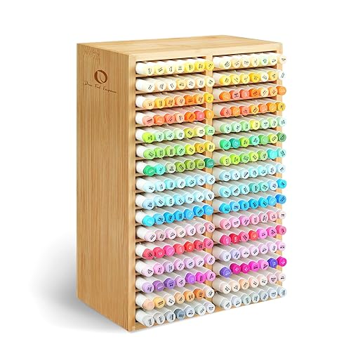 Ohuhu Bamboo Marker Organizer, Desktop Storage Hold 224 Markers for Honolulu Oahu Series of Ohuhu Markers, Pens Pencils Stationary Organizer Holder with 32 Compartments for Classroom Office Decor - Art Decor