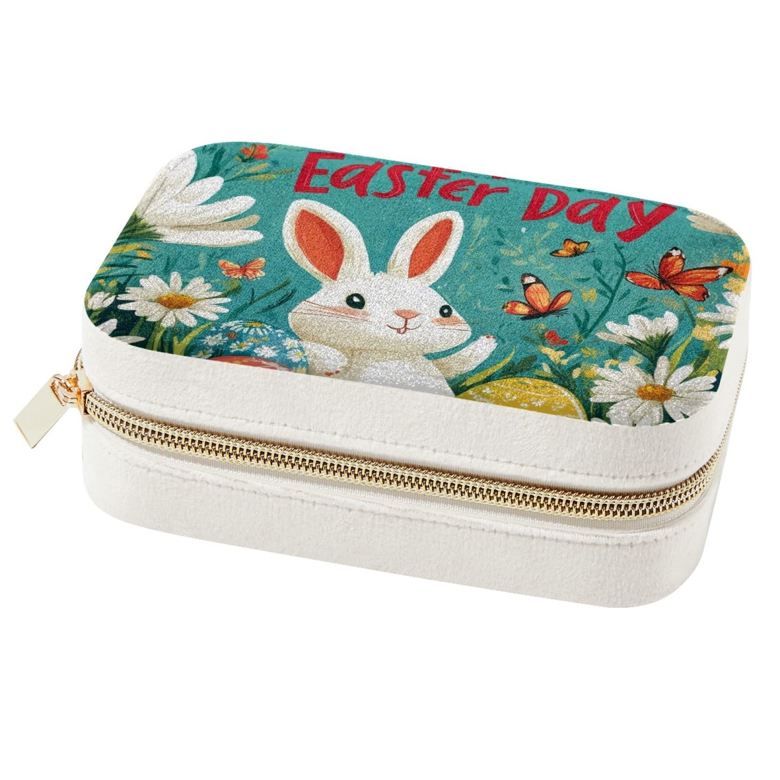 Boîte à bijoux lapin de Pâques portable et compacte pour bagues et colliers