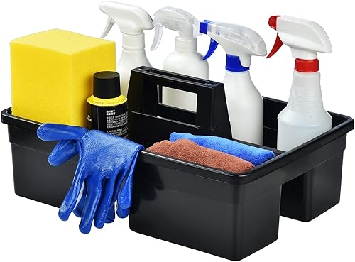 Haundry Organizador de plástico de lujo, organizador apilable para productos de limpieza, herramientas, botellas, cabe en el carrito de limpieza o