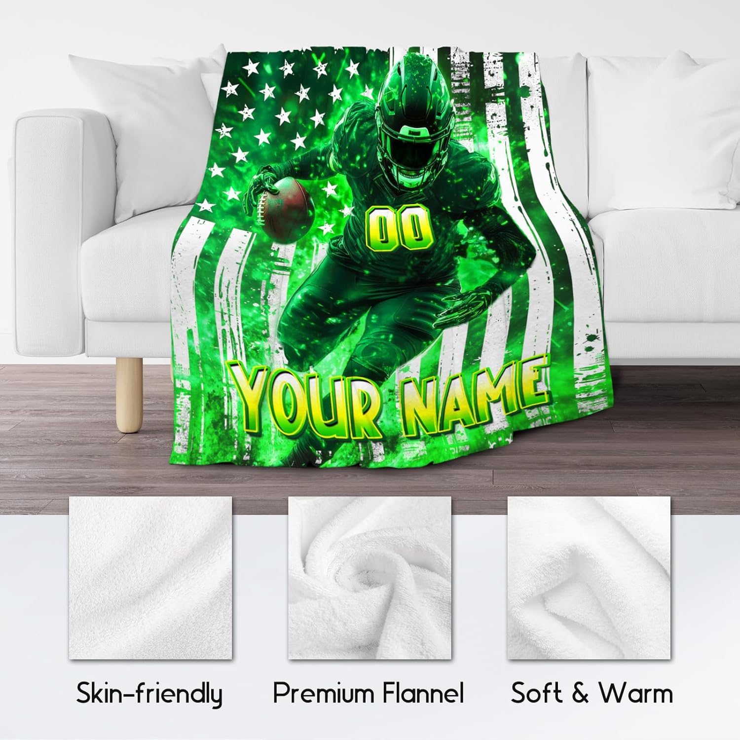 Football Blanket for Boys, Personalized Kids Blanket with Name, Custom Sports Gifts for Kids, Fluffy Flannel Throw for Couch & Living Room, 50"x60"