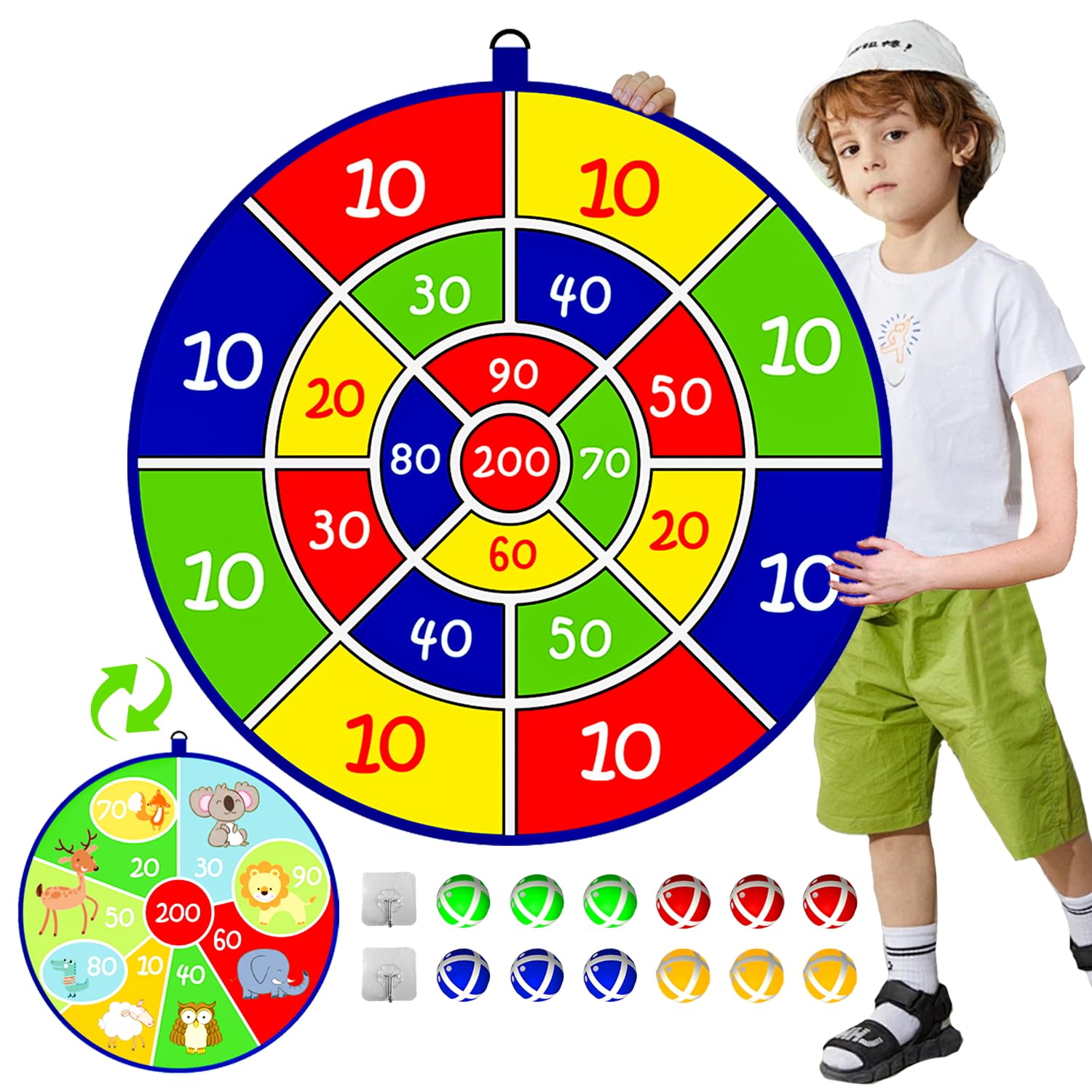 Lbsel 25.5" Grande Bersaglio per Freccette per Bambini con 12 Palline adesive per Interni ed Esterni, Divertente Gioco per Feste, Idee Regalo per Ragazzi e Ragazze 3 4 5 6 7 8 9 10 11 12 Anni(65cm)
