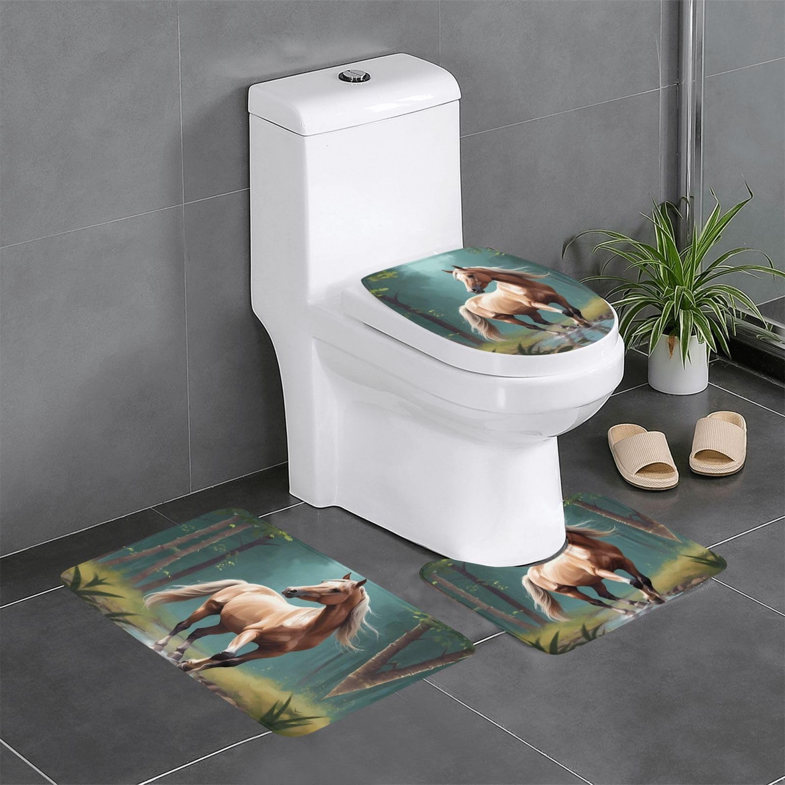 Tapis de salle de bain cheval lot de 3 antidérapants et lavables pour votre confort