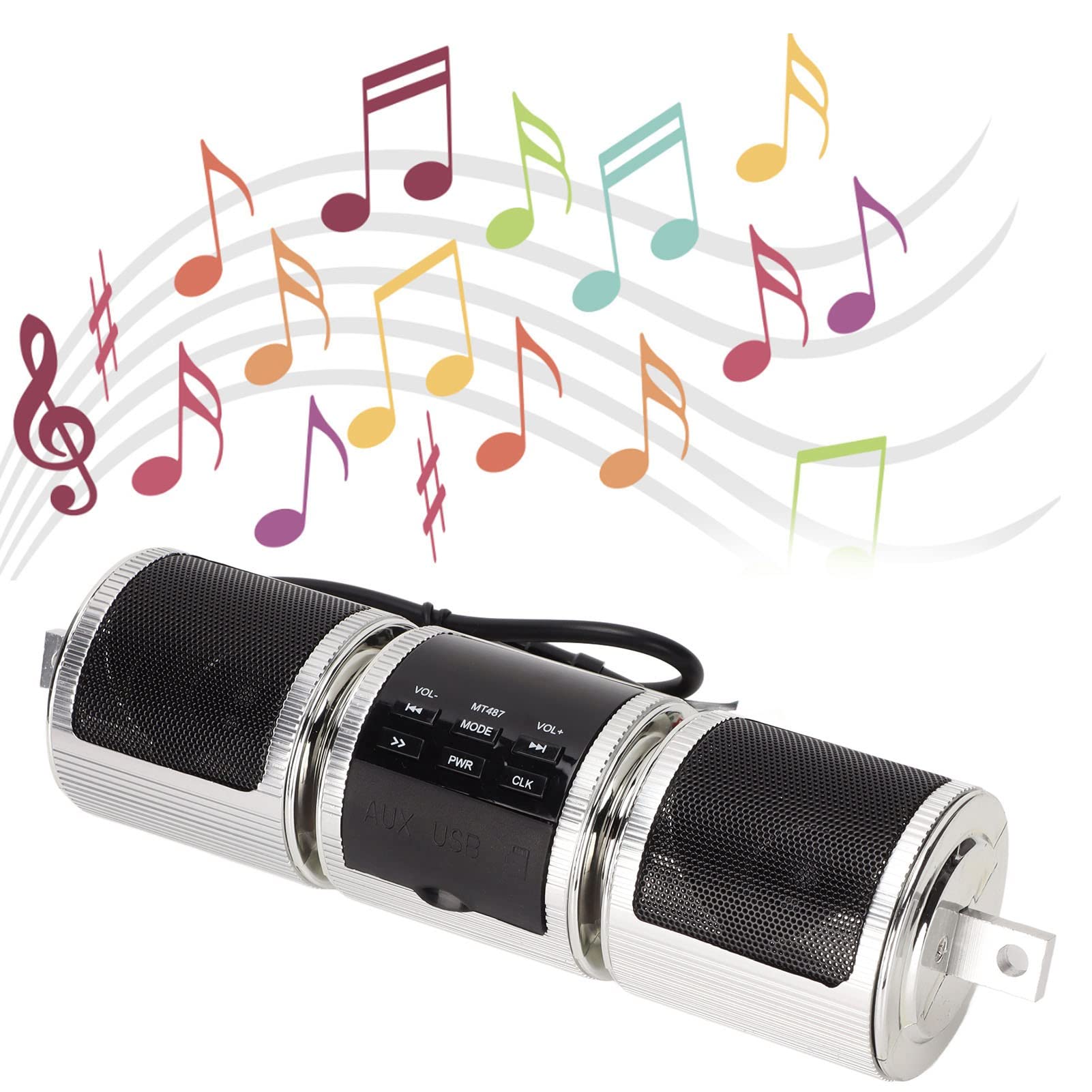 Altavoz Bluetooth para Motocicleta, IP54 Resistente Al Agua DC12V Altavoz Inalámbrico para Motocicleta de Sonido de Audio Montado en el Manillar Negro (Plata)