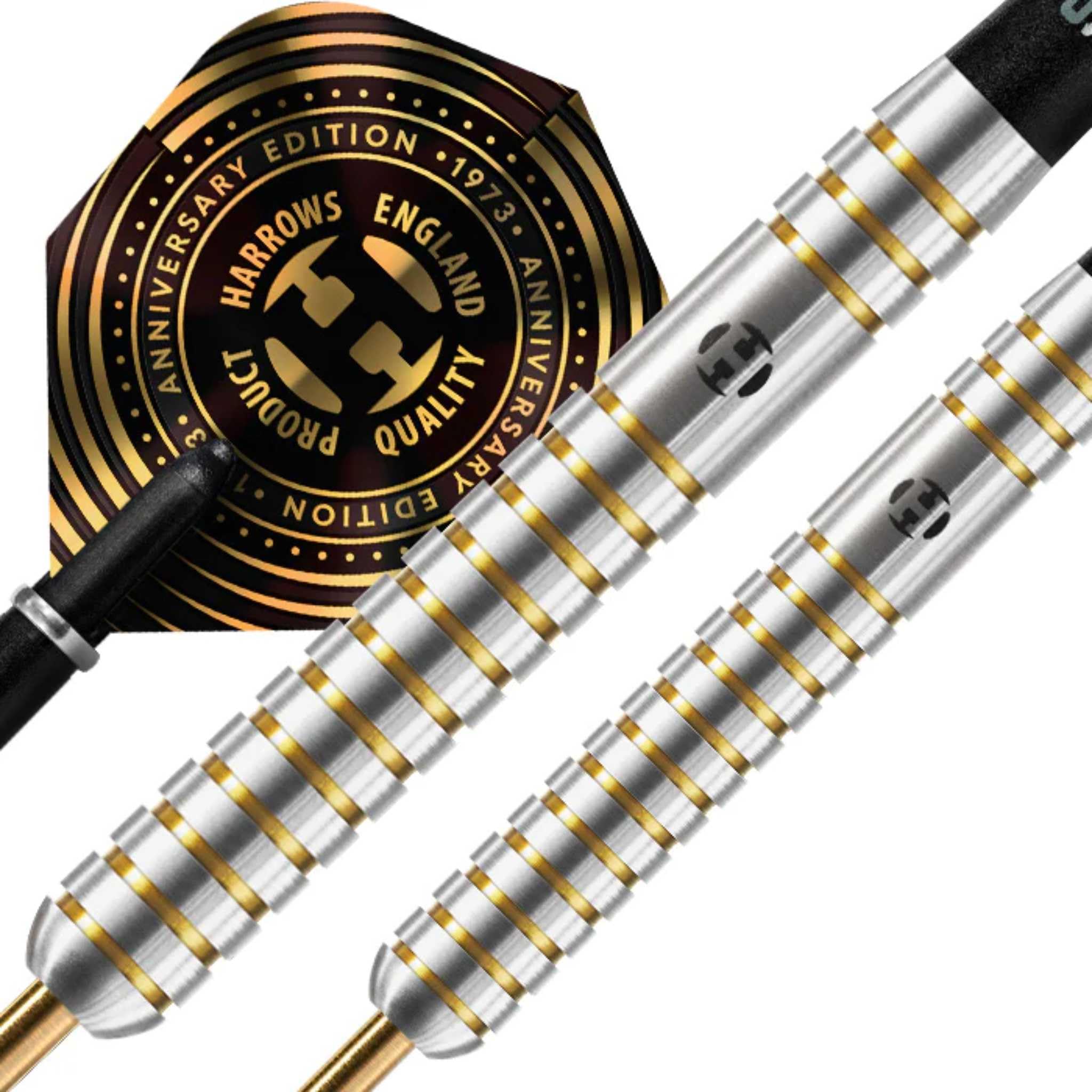 Harrows Set di Freccette Originali al 90% in tungsteno, Disponibile in 22 g, 24 g e 26 g, con fusti in Carbonio Midi Supergrip e Alette Anniversary da 100 Micron (24 g)