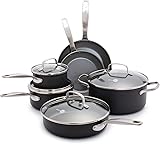 GreenPan Chatham Hard Anodized Healthy Ceramic Nonstick 10 Piece Cookware Pots and Pans Set, Frying Pan Skillets, Saucepans, Saute Pan, Stockpot, Lids, PFAS-Free, Dishwasher & Oven Safe, Gray 10 Piece Cookware Pots and Pans Set Gray