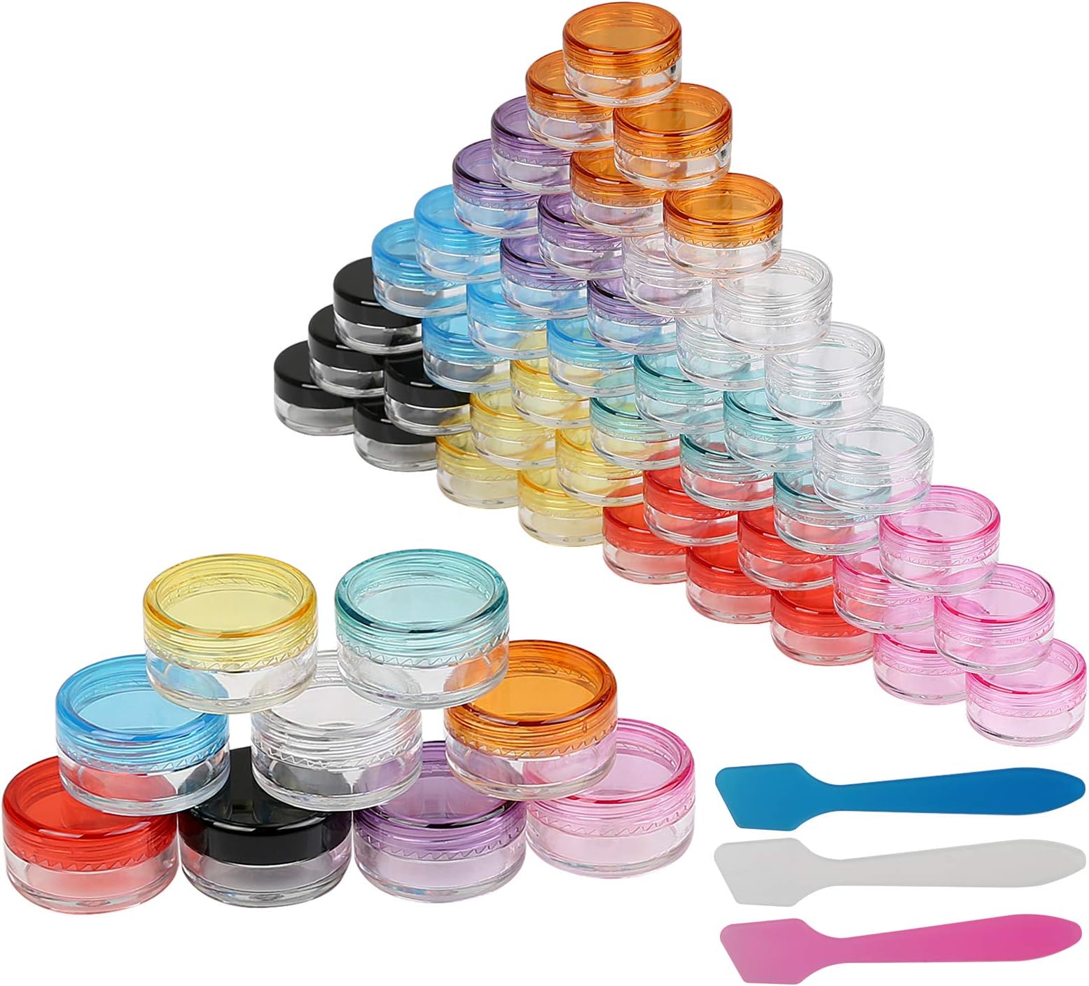 Cosmetic Containers,LANMOK 54 Pcs 5 Gram Plastic Container Jars with 3 Pcs Mini Spatula Sample Empty Container for Salves,Creams,Nail Accessories (Mixed)