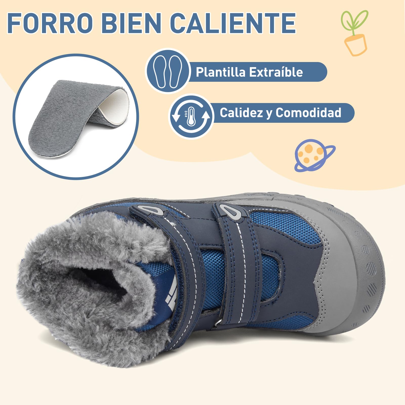 Mishansha Botas Nieves Niño Niña Antideslizante Azul 24EU | Cómodas, Cálidos, Resistente al agua, Trekking, Invierno, Caminar, Acampada, Zapatillas de Senderismo