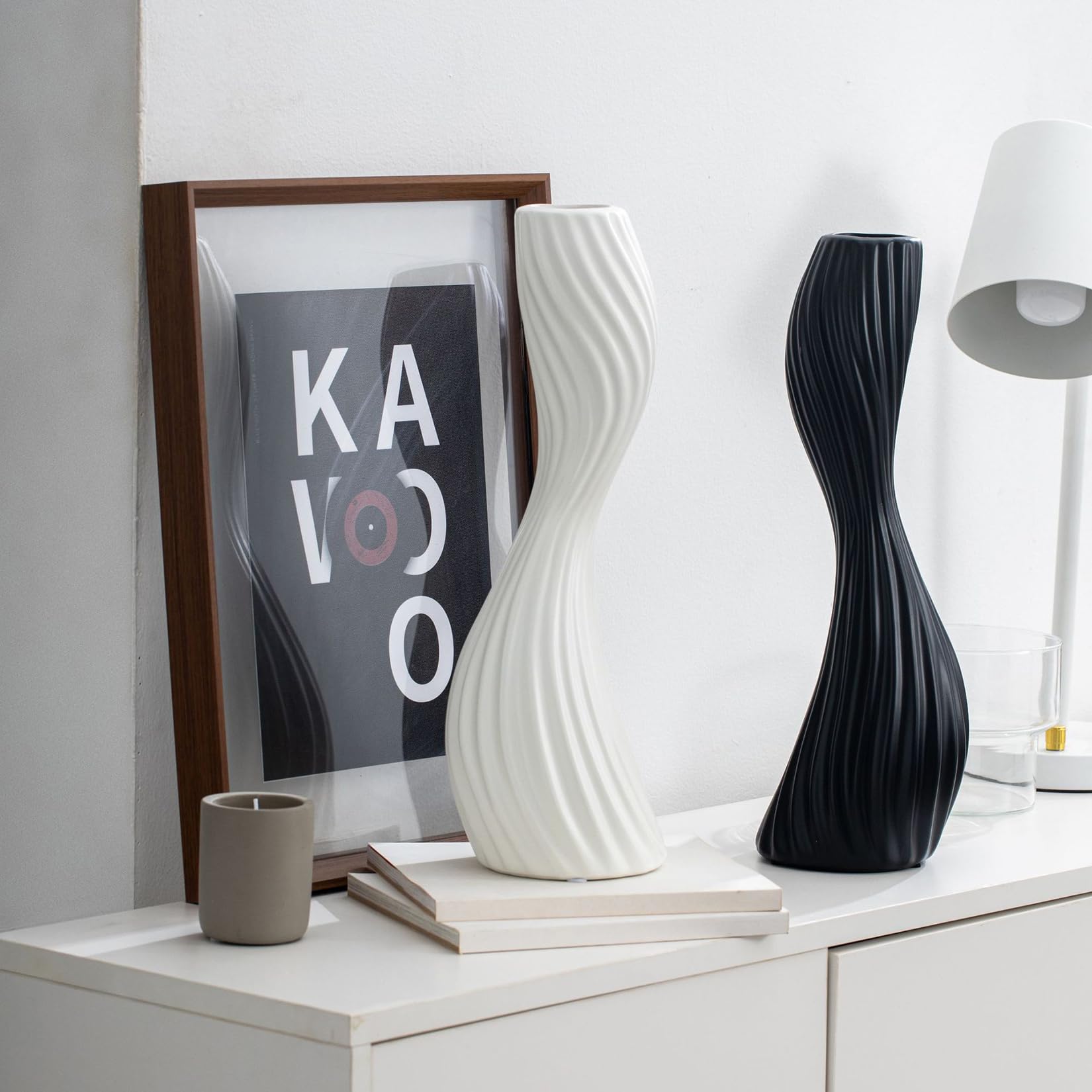 Jarrón Alto de Cerámica para Piso 40cm Moderno Florero Decoración para el hogar para salón Mesa Chimenea Mantel Entrada,Negro