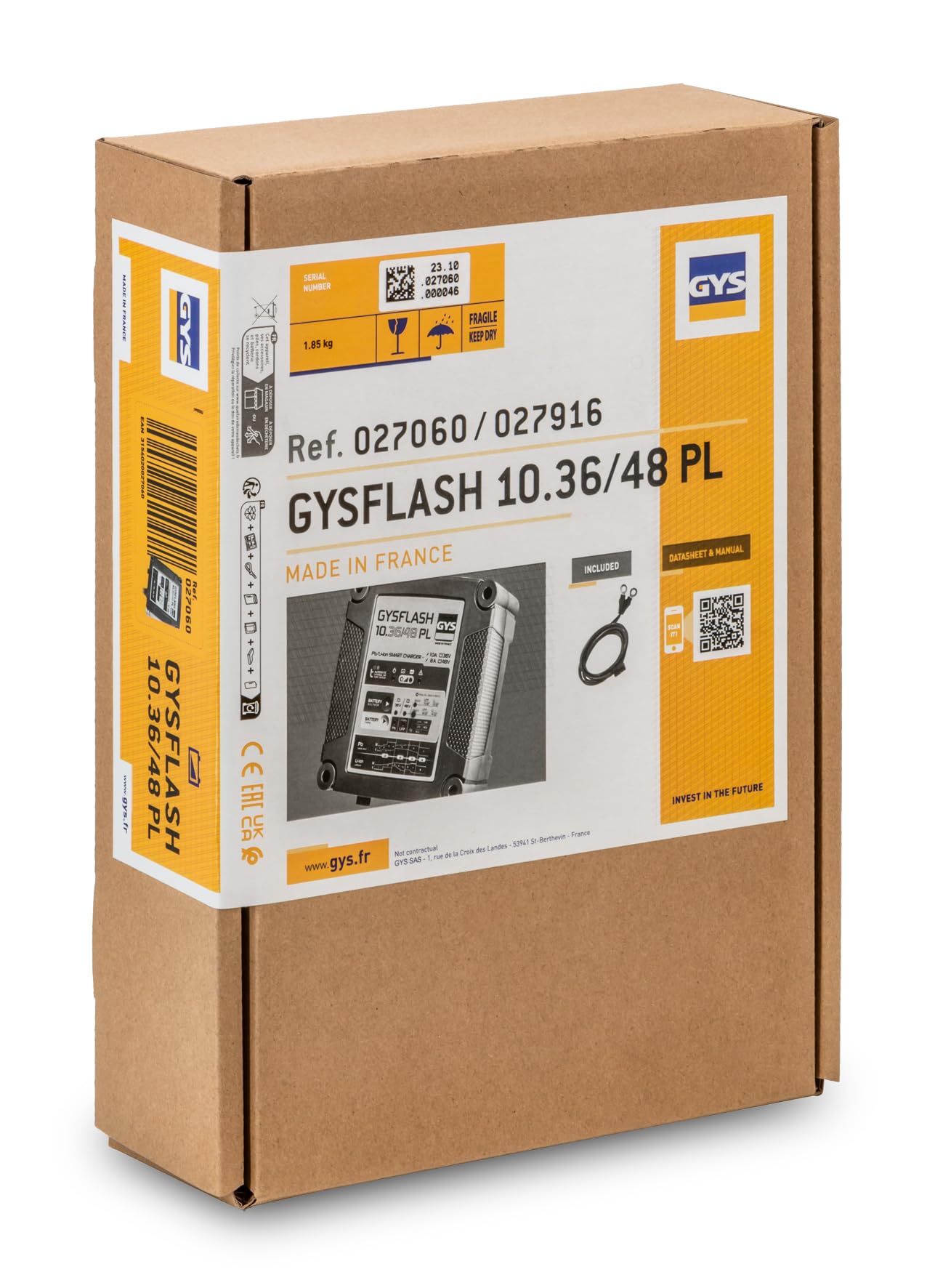 GYS, GYSFLASH 10.36/48 PL, Chargeur de Batterie Intelligent Plomb & Lithium (LiFePO4, Li-ION), 8A/10A, Véhicules 36V/48V (Vélo électrique, Voiturette Golf), Maintien de Charge Sécurisé, Désulfatation