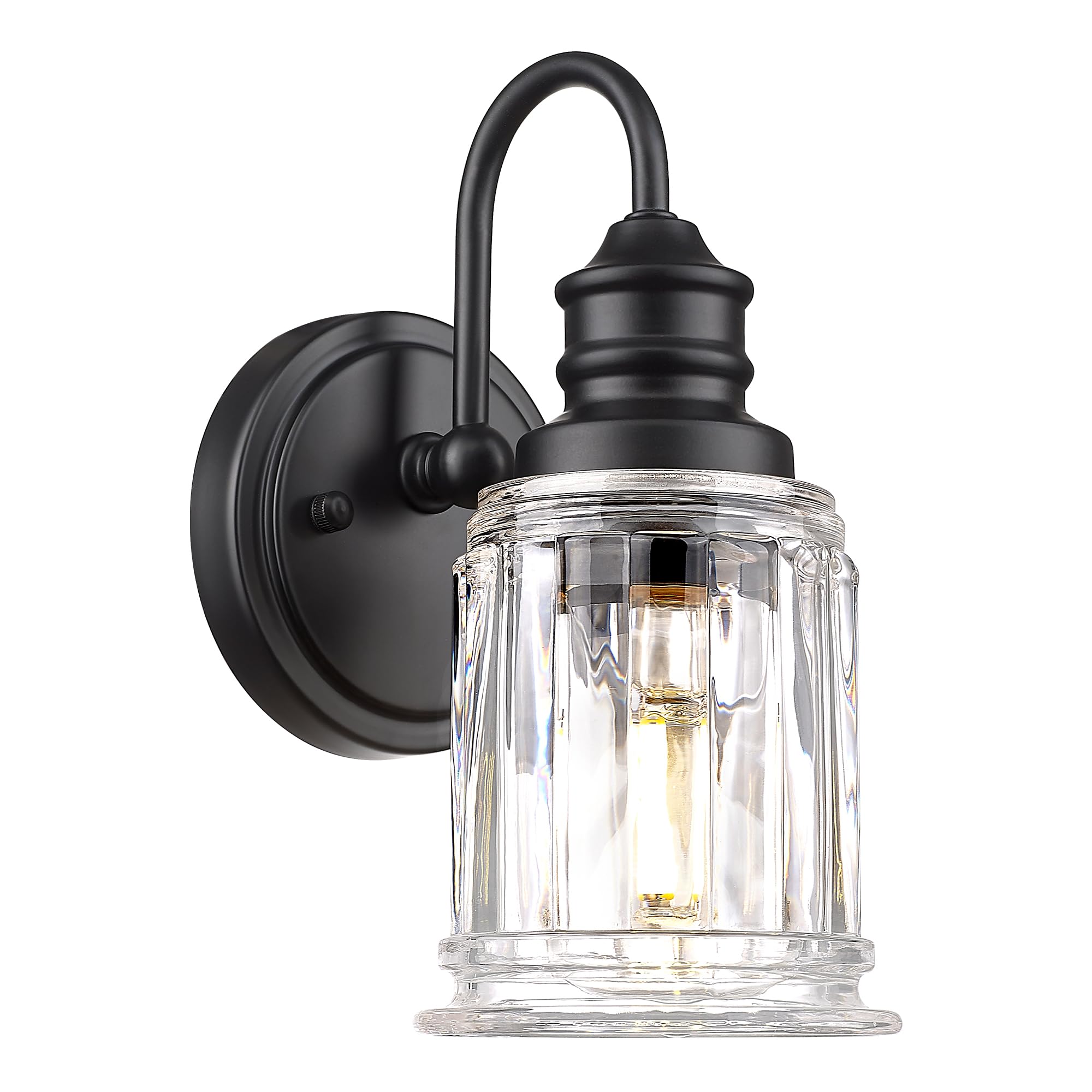 Black Wall Sconces, HWH Rustic Industrial Wall Lamps, 1-Light Sconces Wall Lighting with Bell-Shaped Clear Glass, Bathroom Vanity Light Fixture for Bedroom Living Room Kitchen, 5HZG106B BK