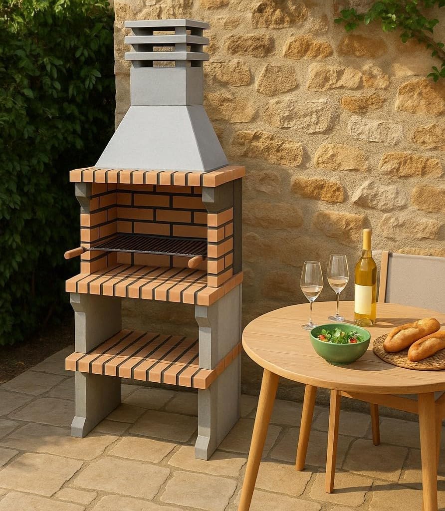 Movelar Liz Plus XL Fertiggrill - Mit Spüle & Wasserhahn, 142x58x210 Cm, Grau/orange, Für Holz & Kohle