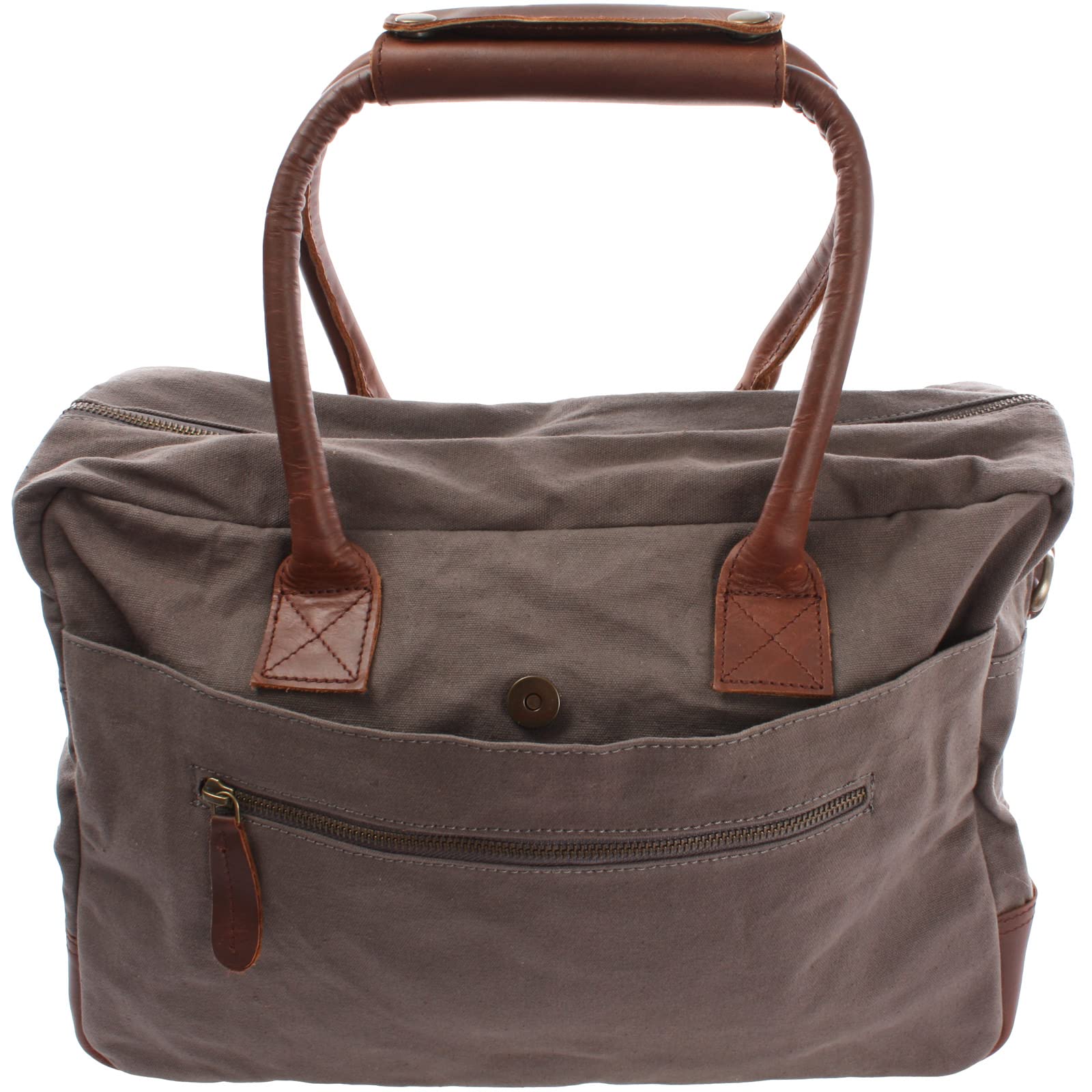 LECONI Kleiner Weekender aus Rinds-Leder & Canvas im Vintage-Look Handgepäck XL Shopper Bürotasche für Damen + Herren Arbeitstasche DIN A4 Schultasche Unitasche 40x30x15cm grau LE2007-C