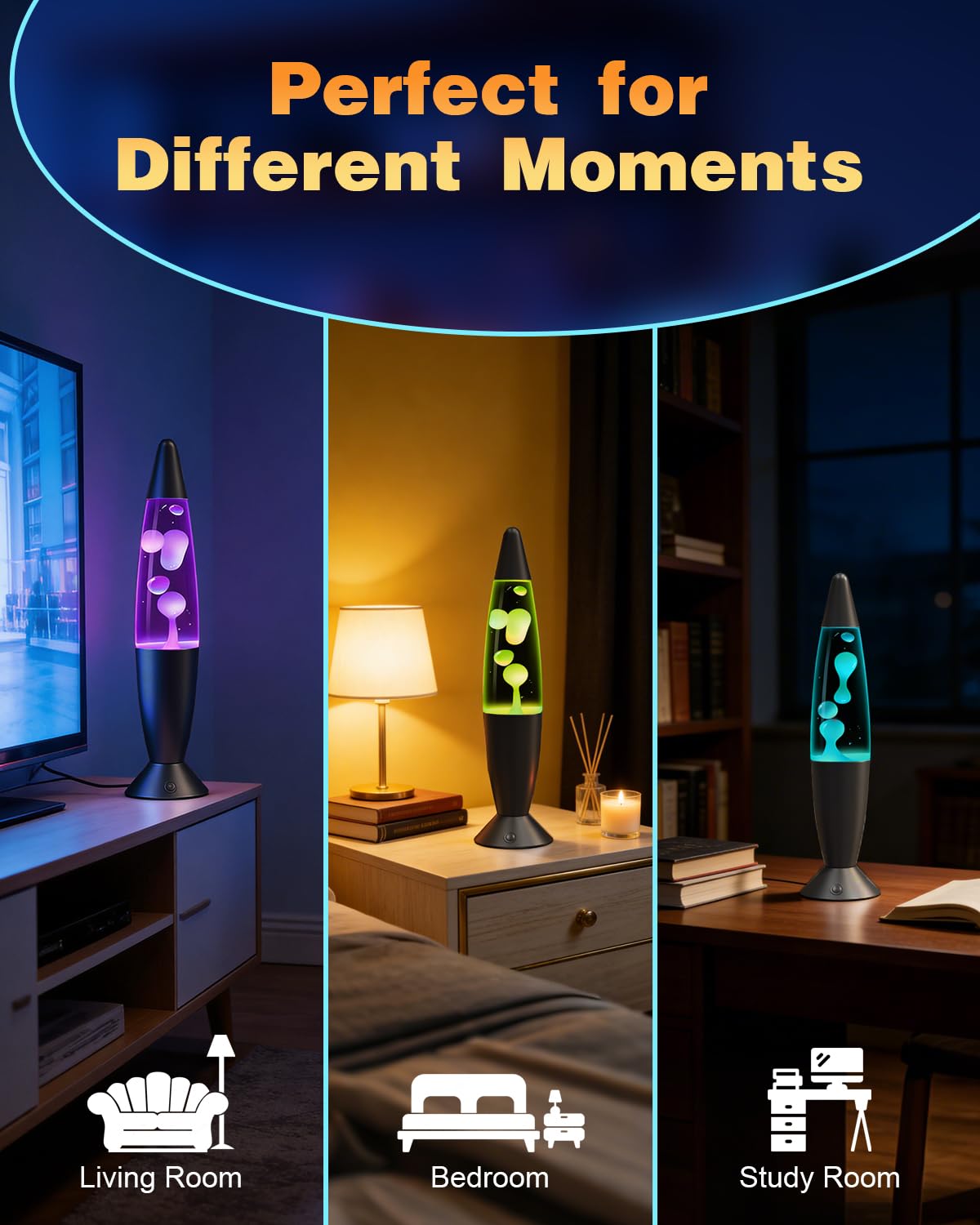 Lampe à Mouvement Liquide Art Déco 16" avec Télécommande 17 Couleurs, Veilleuse Rétro pour Chambre, Cadeau Noël (Noir)