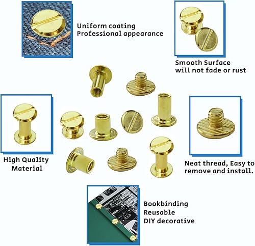 Miniatura 10 de YMAISS 90 juegos de tornillos Chicago de 3 tamaños de 14, 38, 12 pulgadas, tornillos para encuadernación, tornillos de fijación de botón de Chicago,