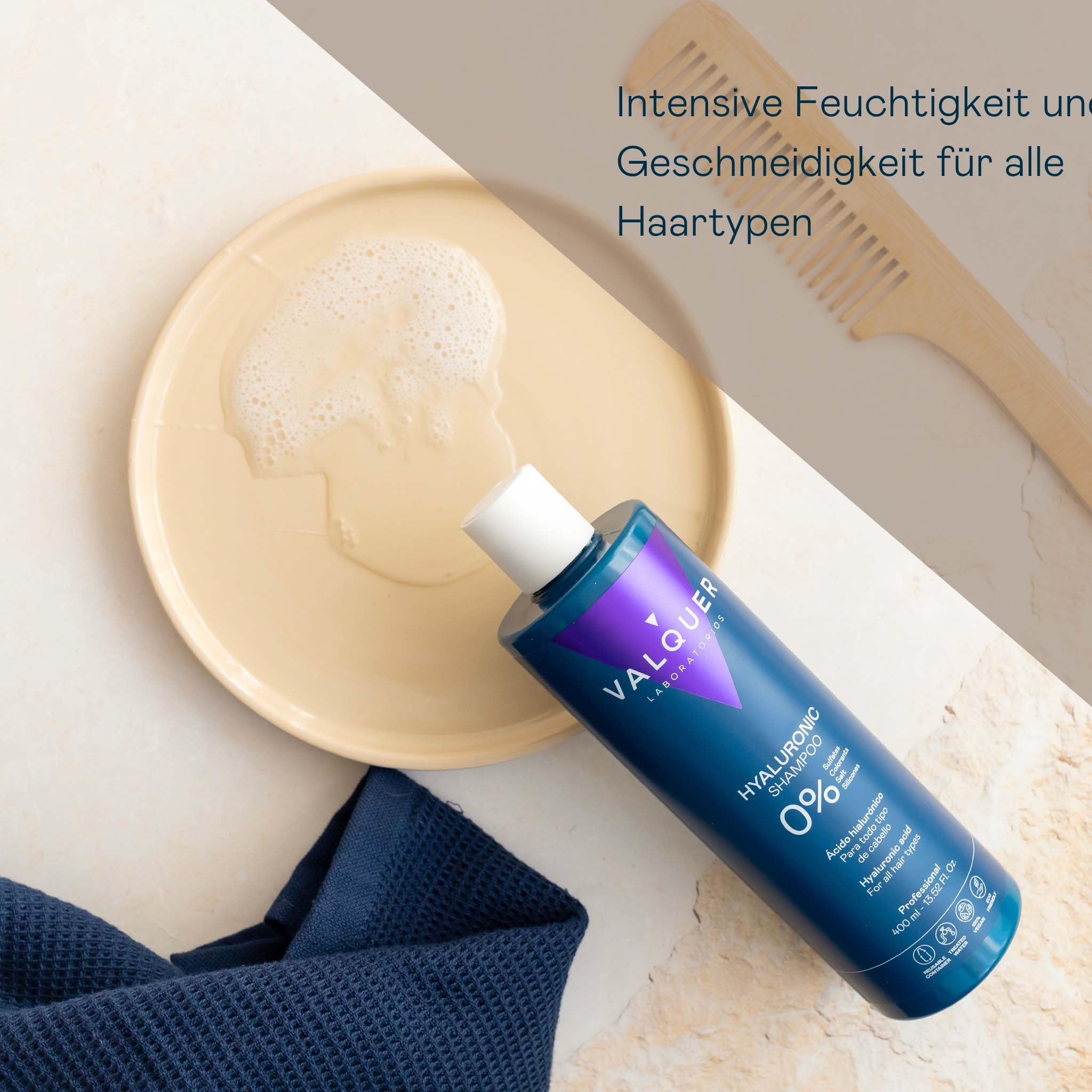 VALQUER Hyaluronsäure Set | Shampoo und Haarmaske Zero | 1 L + 975 ml | Spendet Feuchtigkeit, repariert und schützt trockenes und geschädigtes Haar | Mit Keratin und Aloe Vera