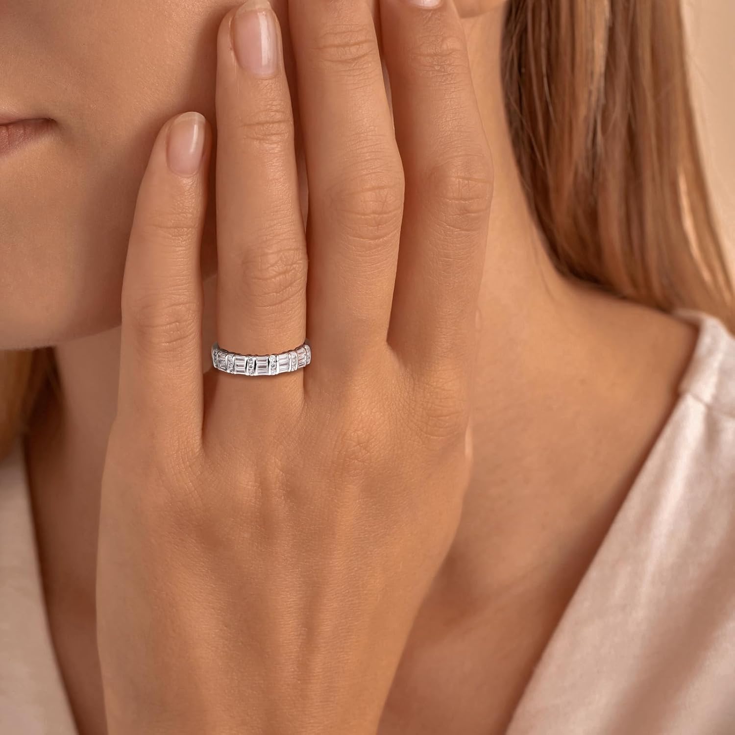 Womens Wedding Bands Sterling Silver/14K Gold Plated Half Eternity Band Rings Created Sapphire/Emerald/Ruby/Moissanite Cz Cross Ring Stackable Anniversary Ring Size 6 to 10 - Image 2