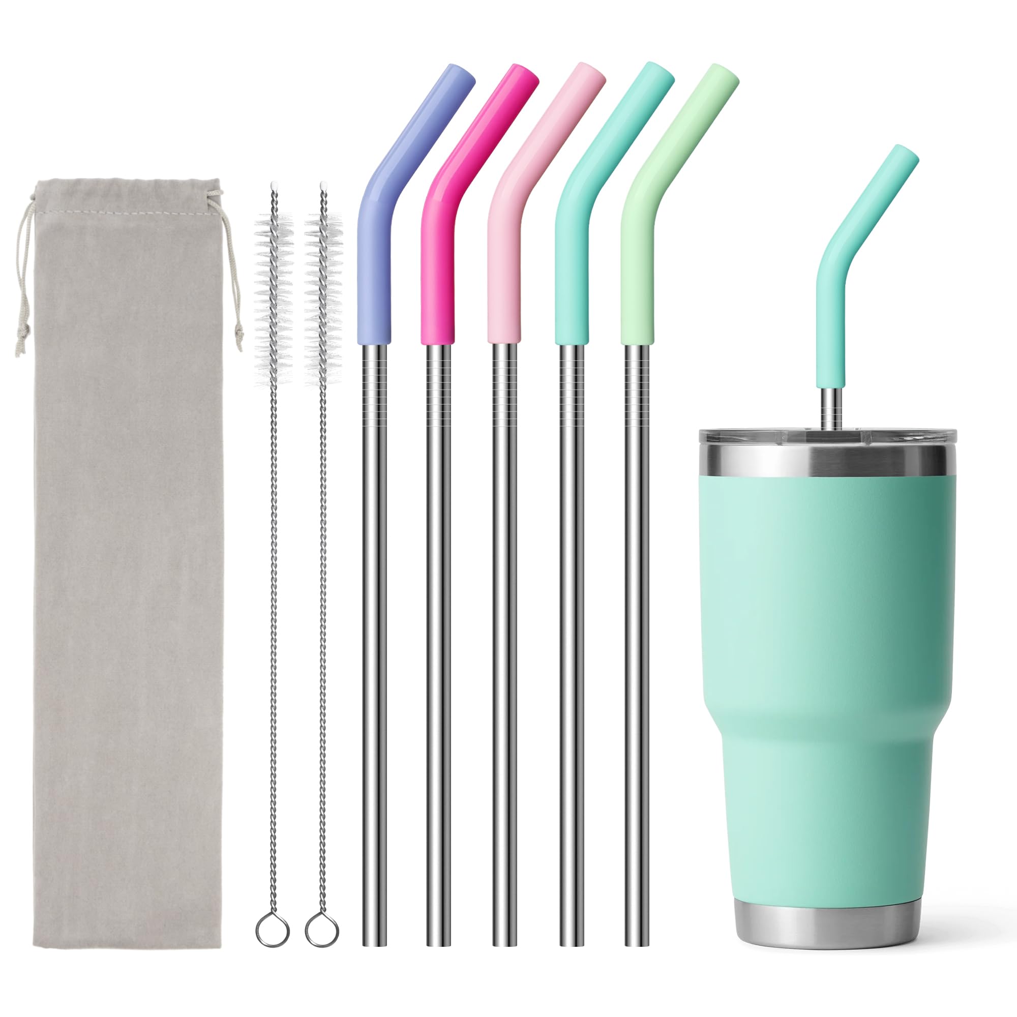 Stainless Steel Straw for 30 oz YETI Tumbler, 9.5" Reusable Straight Straws