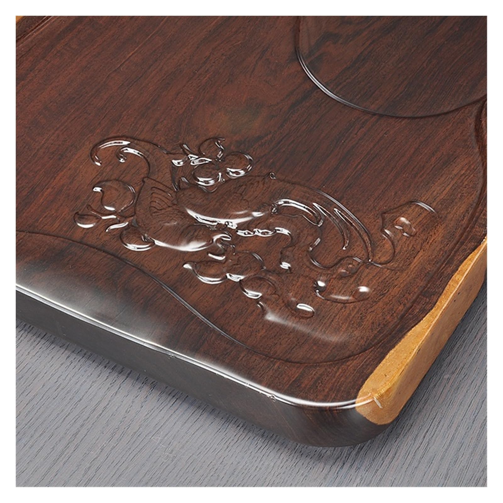 Bandeja de té de madera, tallado de ébano sólido, bandeja grande para servir té chino Kungfu para juego de té, diseño de superficie plana completa para experiencias de té elegantes