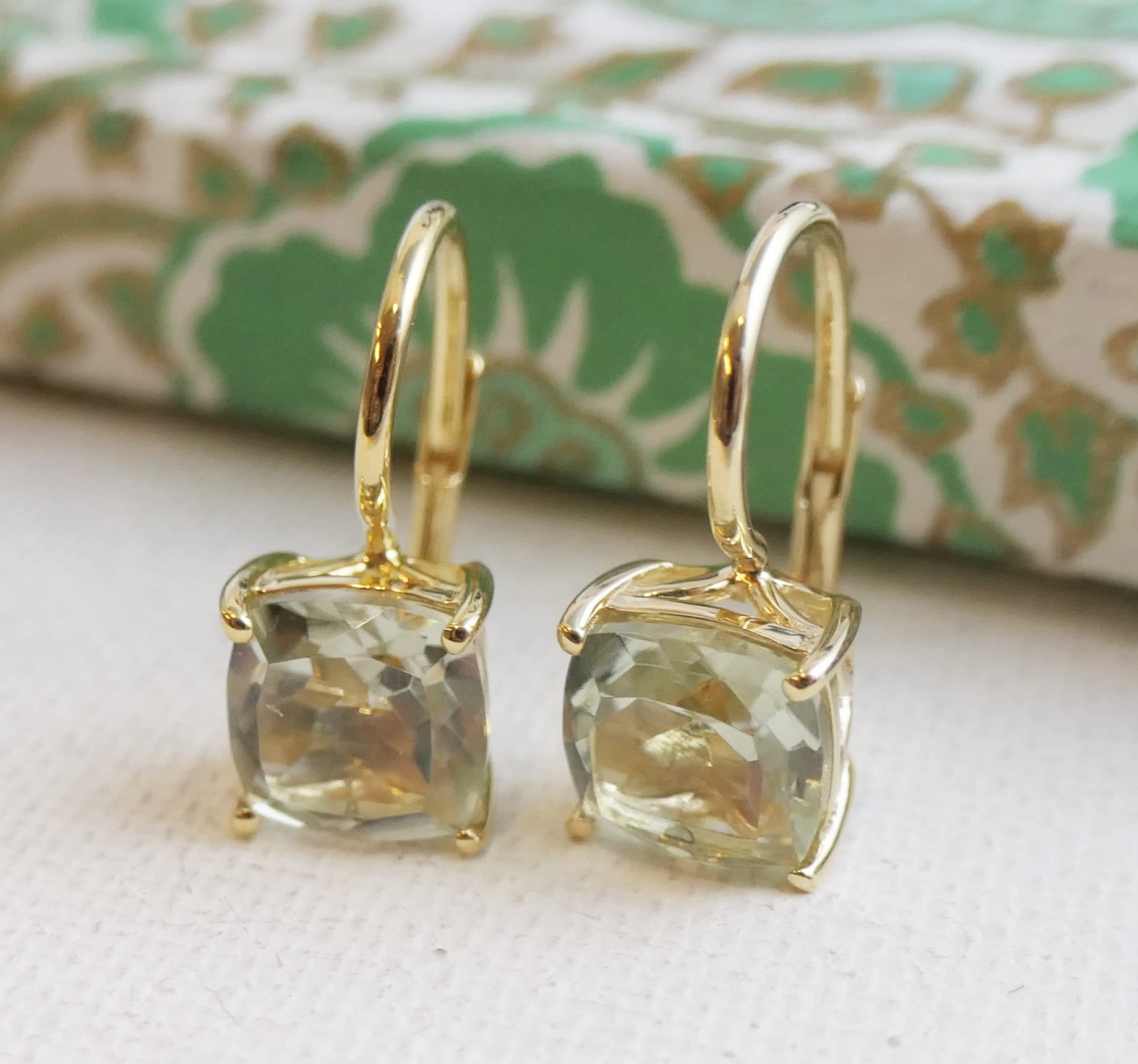 Orecchini in argento sterling 925 con prasiolite ametista verde taglio cuscino