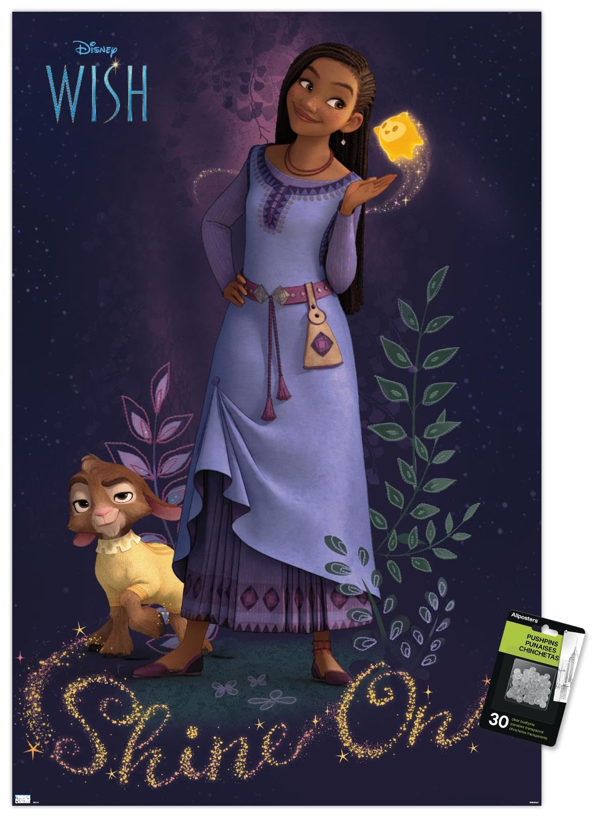 Trends International Disney Wish - Asha Wall Poster, 22.37" x 34.00", Poster & Push Pin Bundle