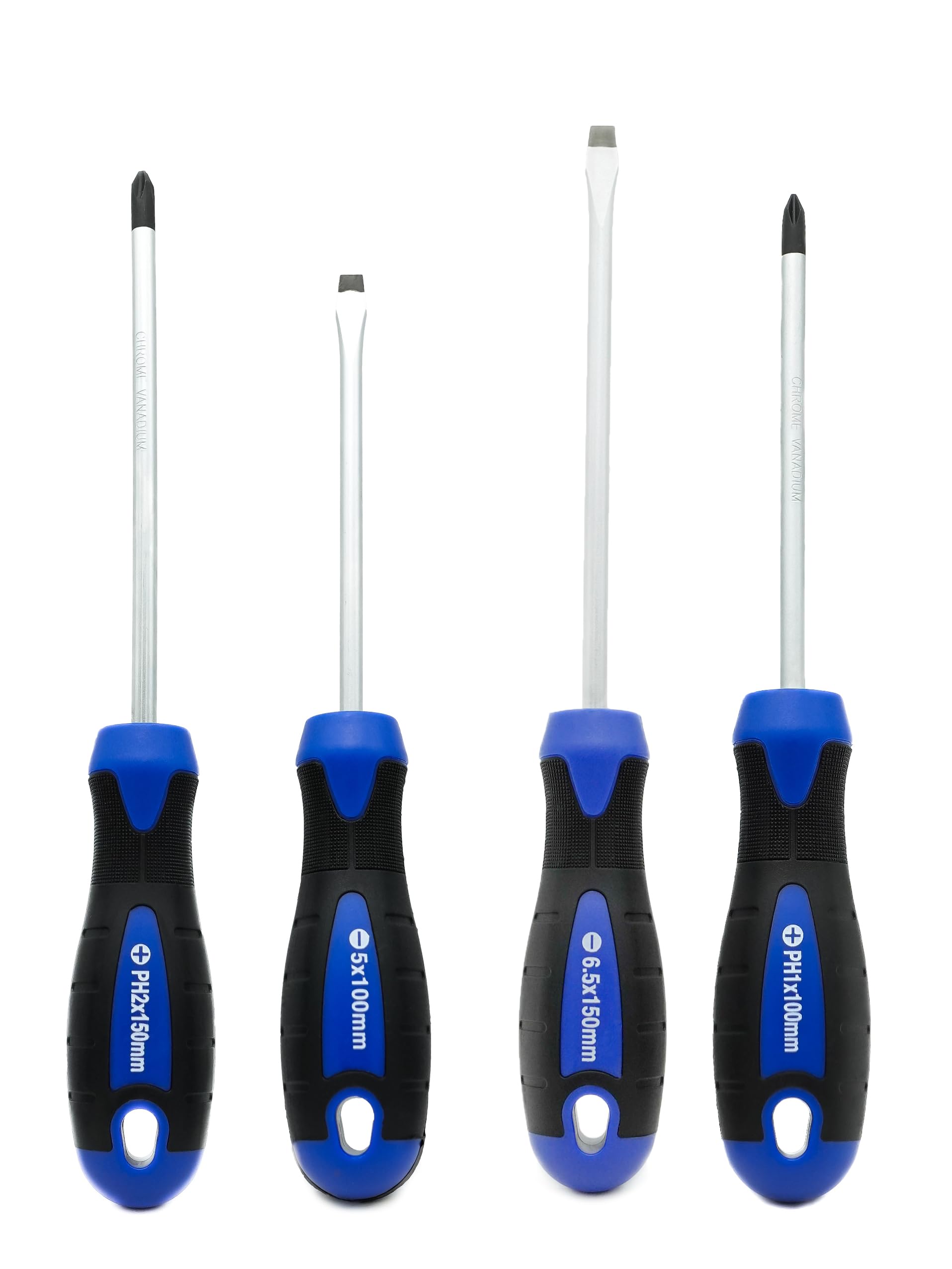 VTOOLS Magnetic Screwdriver Set (4 Pieces), 100-150mm Phillips and Slotted Magnetic Head With Non-Slip Comfortable Handle, Rust Resistant Perfect For Office, Home & Professional Use, Blue, VT2215