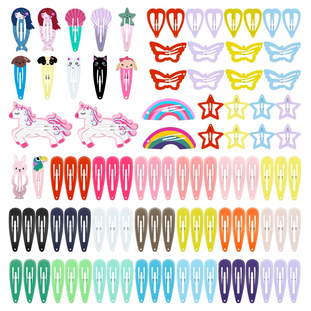 Hair Clips for Girls, CYBAUG 100-Pack Metal Barettes and Hair Clips for Toddlers,Girls,Kids,Women, Cute Snap Hair Barrettes for Fine/Thick Hair