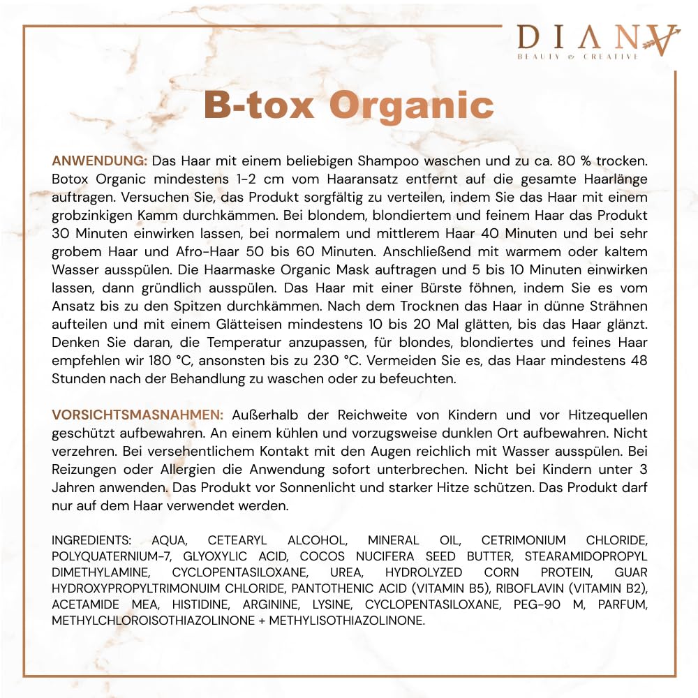 B-Tox für Haare und Haarmaske, Kleines Set, Haarkur mit Zusatz von Aldehydsäure und Kokosnussbutter, Haarregeneration, Haarpflege - Organic, 500g + 300g