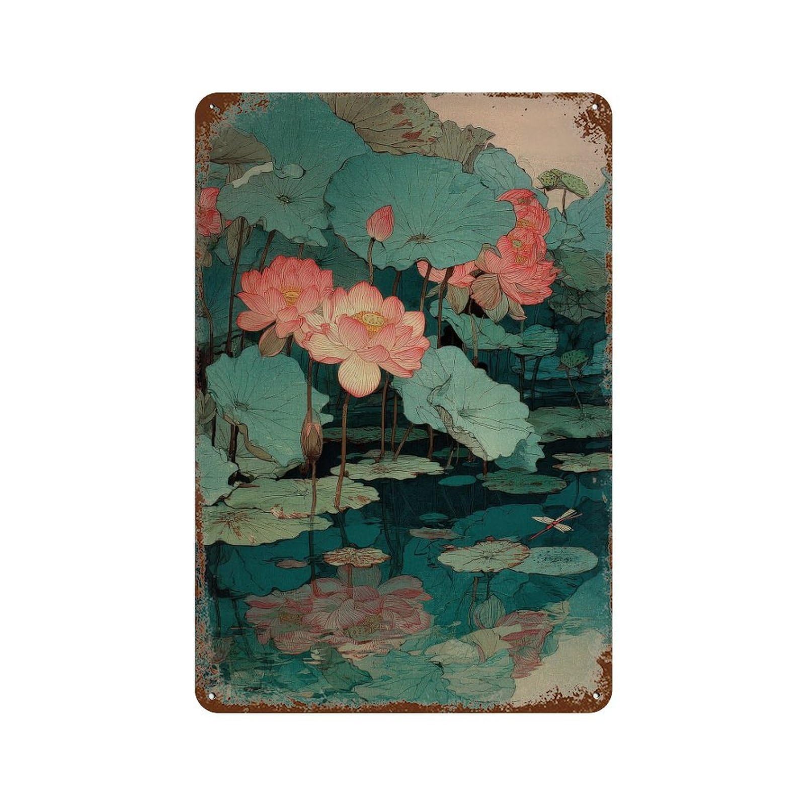 xiaoxiaoshen Lotus Flowers. Japanese Ukiyo Wall Decor Art Metal Tin Poster Modern Home Decor Art Home Bar Shop Decorations Vintage Sign 30x20cm